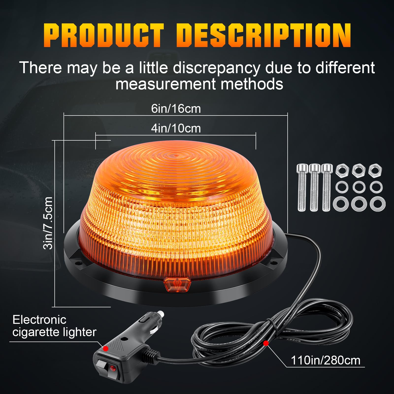 Luce Stroboscopica LED di Emergenza, 12V-24V Ambra, 90 LED, Luci da Avviso di Sicurezza Lampeggianti con Base Magnetica e Cavo da 9 Piedi per Autocarro, Veicoli, Carrelli Elevatori, Trattori