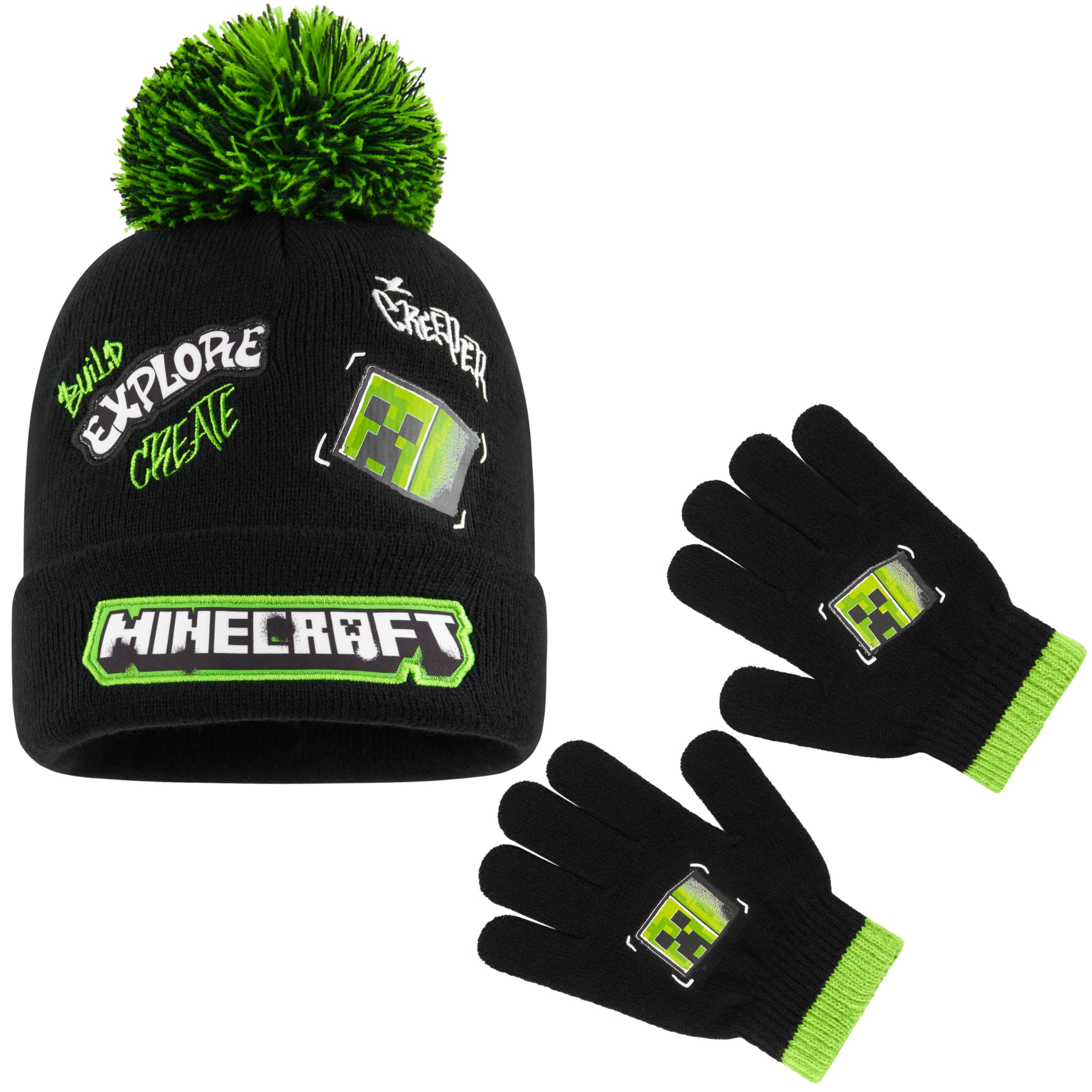 Minecraft Winter Set for Boys, Teens, 3 Piece Hat Scarf Gloves or 2 Piece Gloves &amp; Hat, Winter Accessories, Gifts for Boys