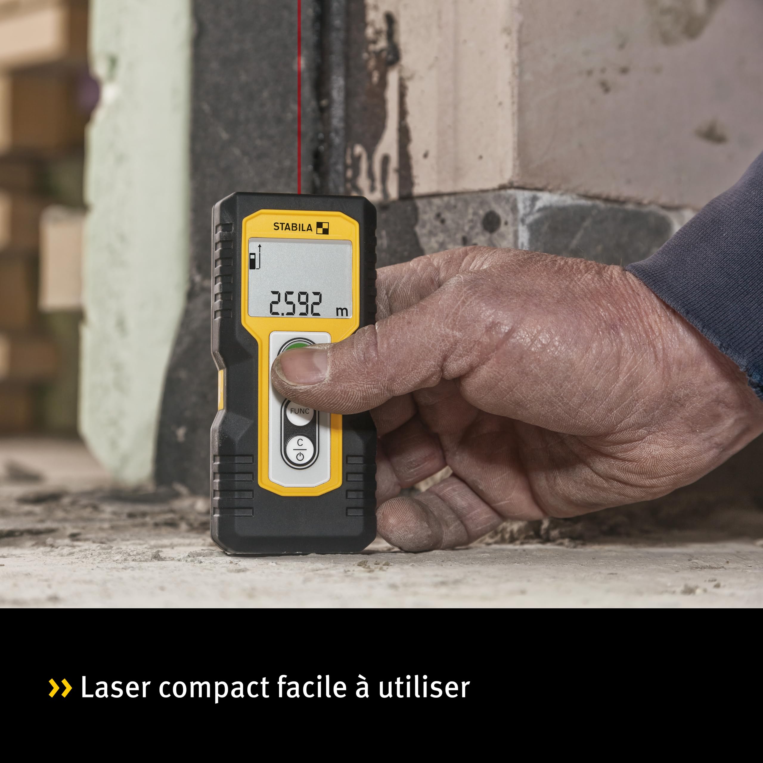 STABILA Télémètre laser LD 220, zone de mesure max. 30 m, 4 fonctions de mesure (entre autres surface et volume), IP 54, piles (2 x AAA) incluses