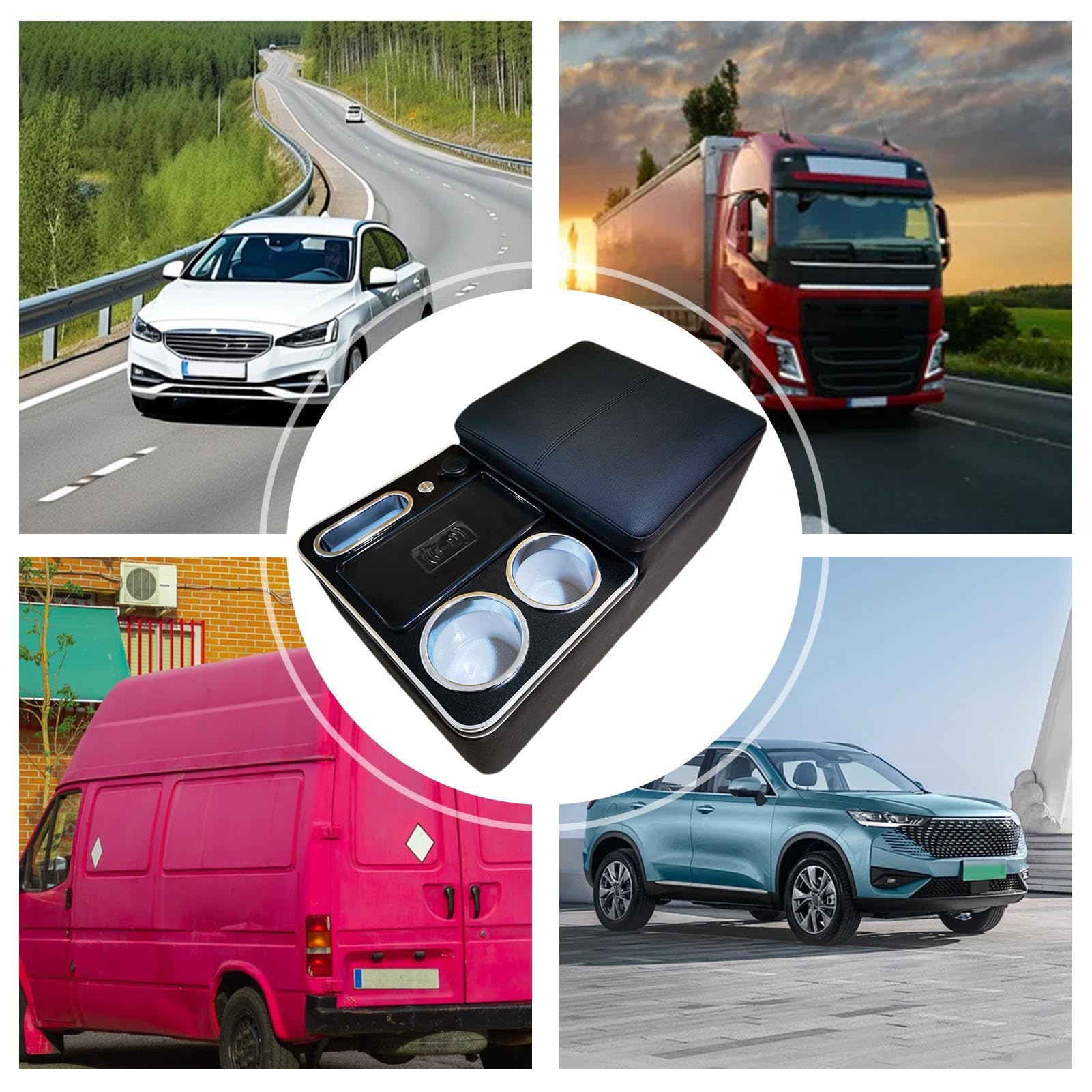 Generisch Organizer per Console per Camion, Organizer per Console Centrale | multifunzione, per camion, per sedili posteriori con luce LED, supporto per tazze e telefono per auto, minivan, L