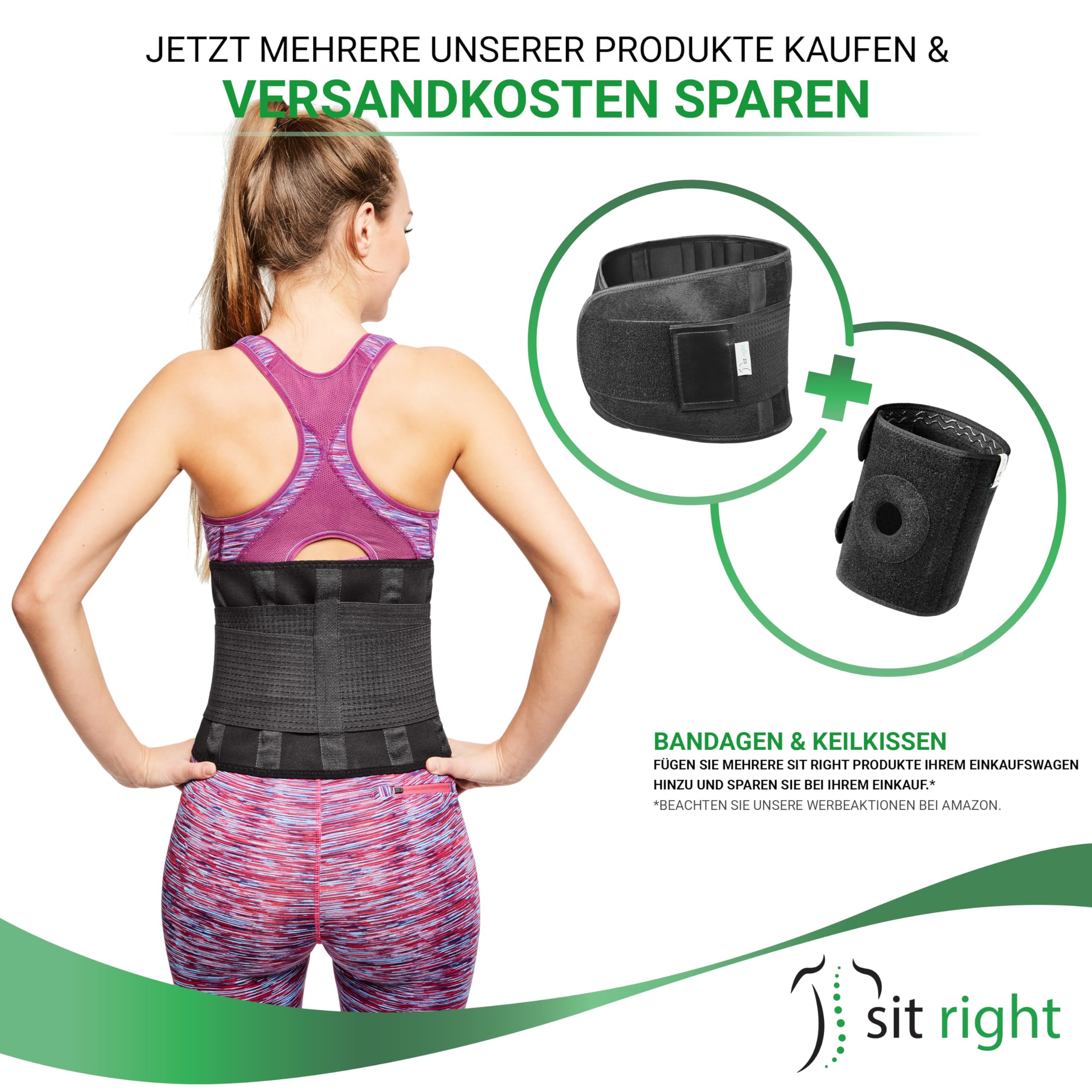 Rückenbandage - Rückengurt zur Stabilisierung der Lendenwirbel - Rückengürtel für Damen & Herren - Nierengurt & Bauchweggürtel zur Haltungskorrektur - schwarz - Vers. Größen