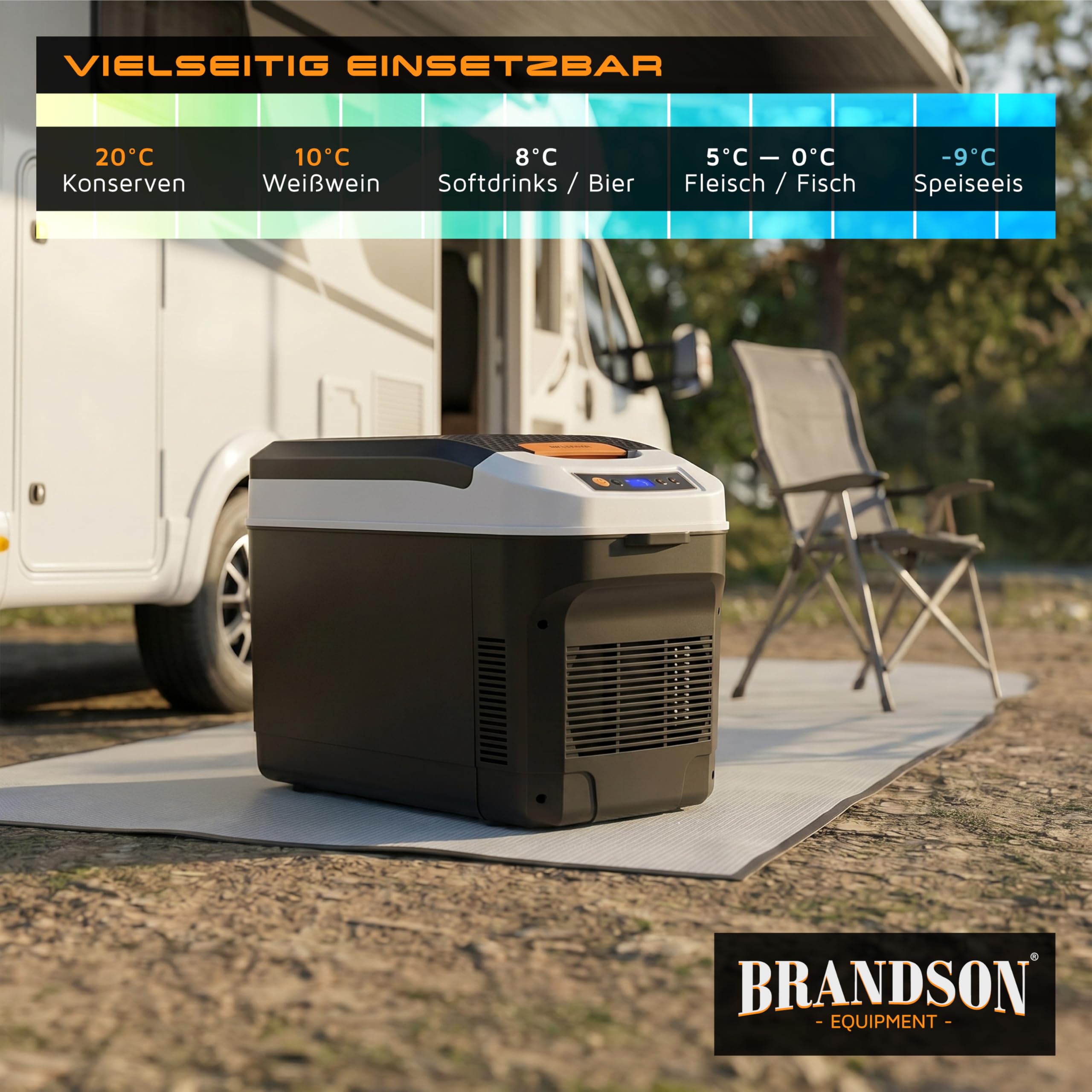 Brandson - Kühlbox 21L elektrisch – 230 V Netzspannung und 12 V KFZ Bordspannung – kühlt und wärmt – extra leiser ECO Modus – Herabkühlen ca 20°C unter der Umgebungstemperatur - Auto Wohnmobil Boot