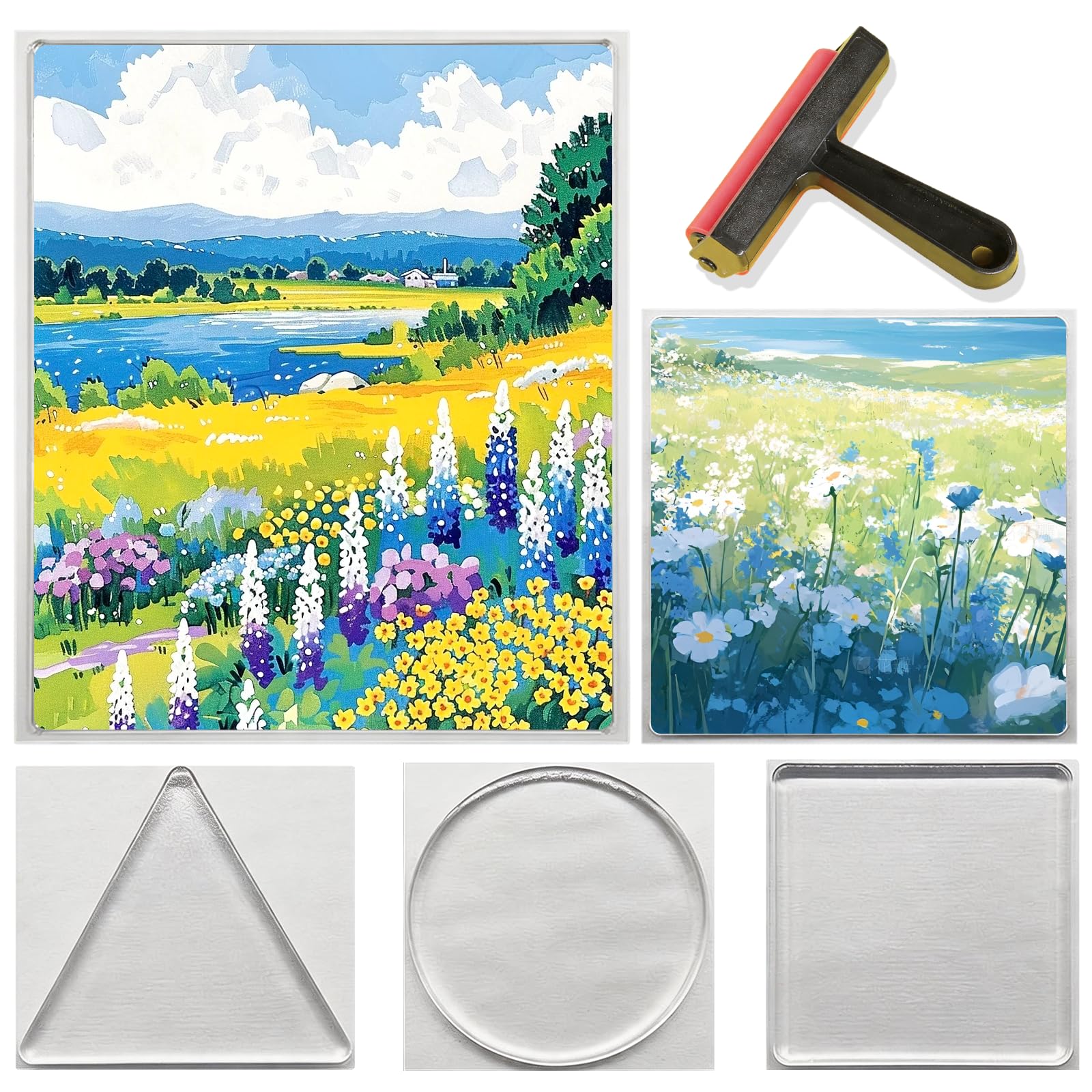 Placas De ImpresióN De Gel, 15,2 X 15,2 Cm Y 30,5 X 35,5 Cm Placas De Gel Impermeables Y Reutilizables Con Rodillo Y 3 Placas De ImpresióN PequeñAs Ideales Para Collage Y CreacióN De Tarjetas
