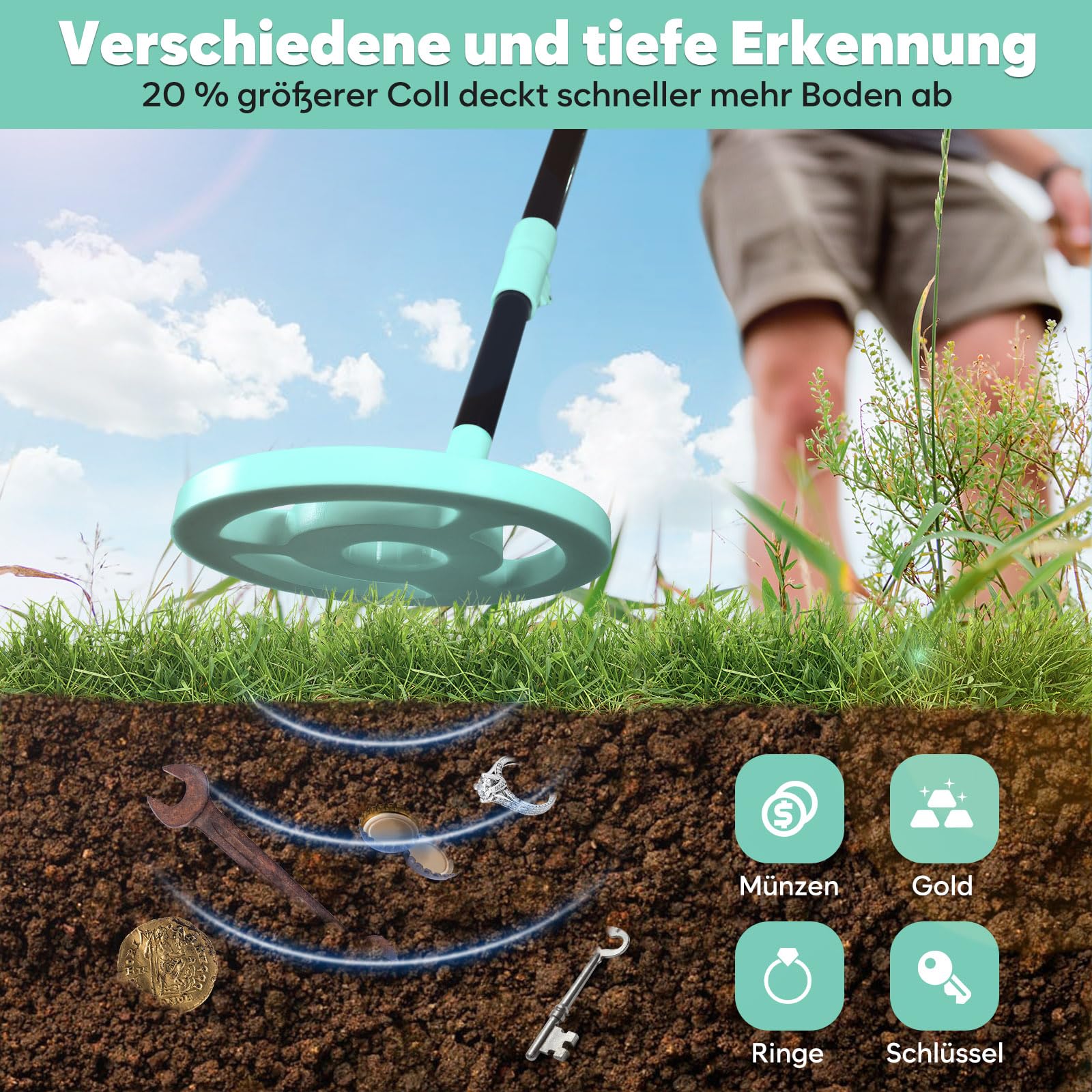 Detector de Metales iTayga para Niños - Ajustable (24"-35"), Profesional, Plegable, Impermeable y Muy Ligero (0.88 Polvos), Azul