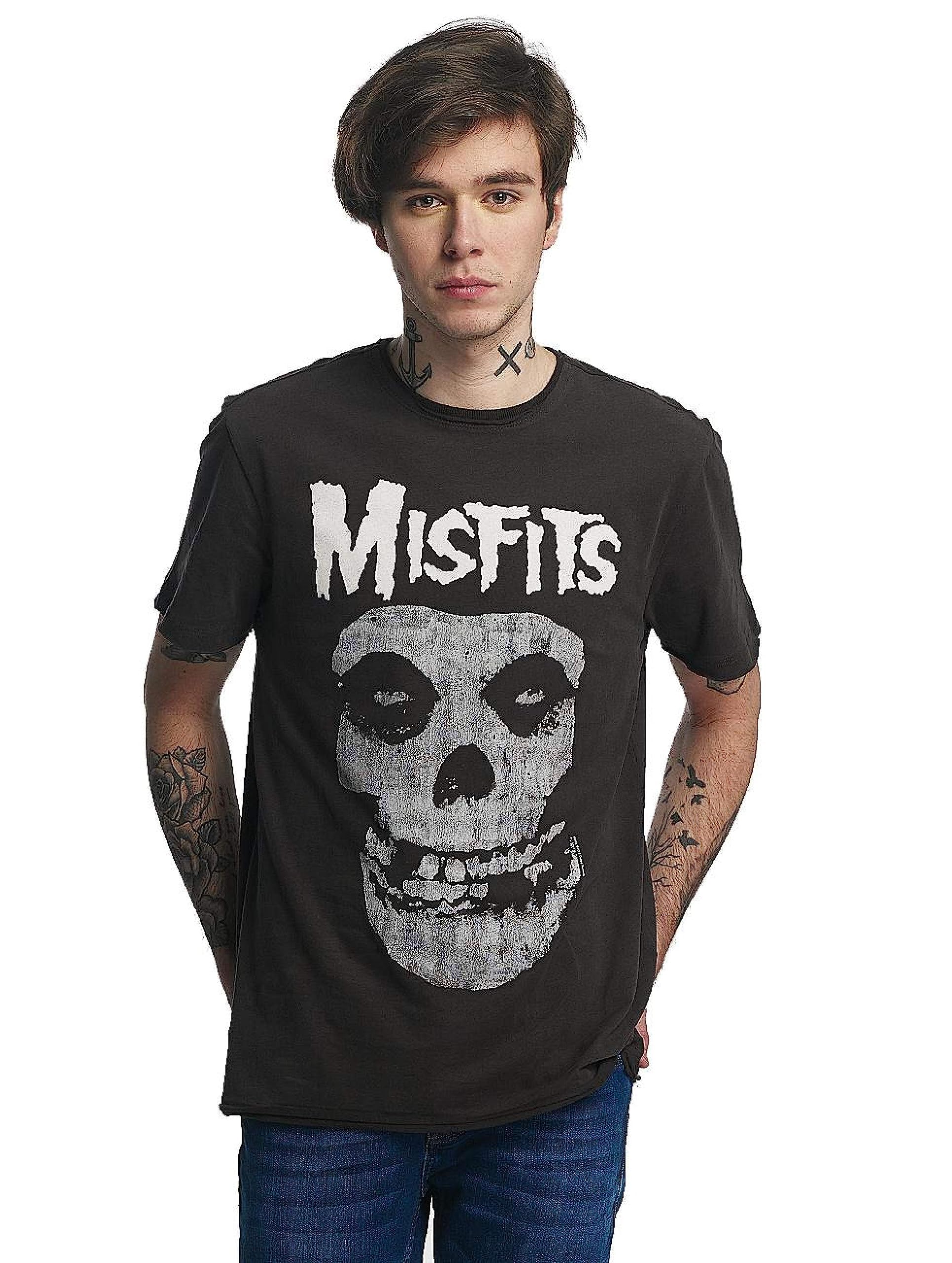 Amplified Misfits Skull Logo Graphic T-Shirt Crew Neck Charcoal L