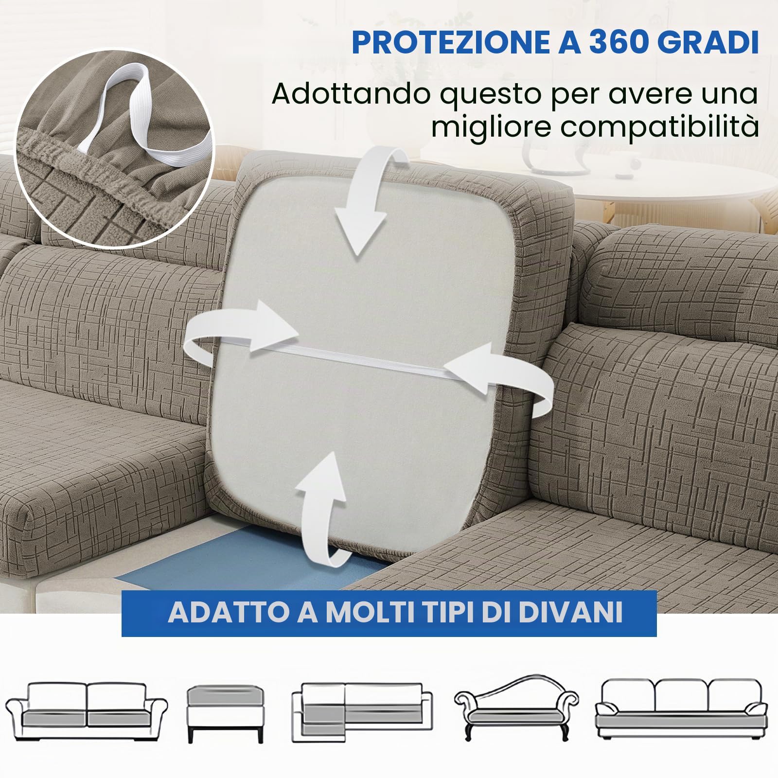 YSTELLAA Copricuscini Divano Elasticizzato, Copri Cuscino Divano Universale, Copricuscini per Divani, Copridivano Cuscini Separati, per Soggiorno(1 Posto*2+Chaiselongue, Kaki)