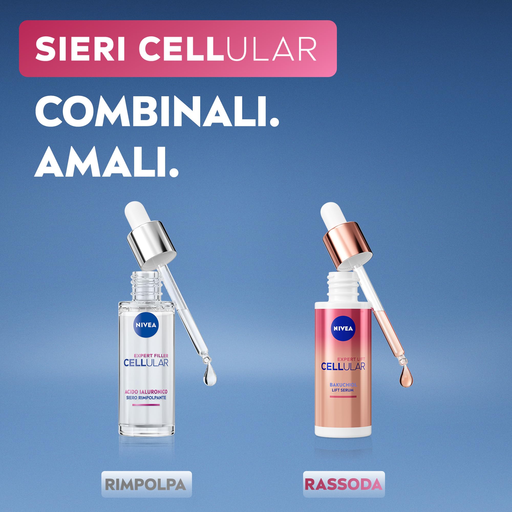 NIVEA Cellular Expert Skincare Kit, Set skincare completo con Siero Viso Acido Ialuronico Rimpolpante 30 ml e Siero Bakuchiol Effetto Lifting 30 ml per una pelle rimpolpata e rassodata