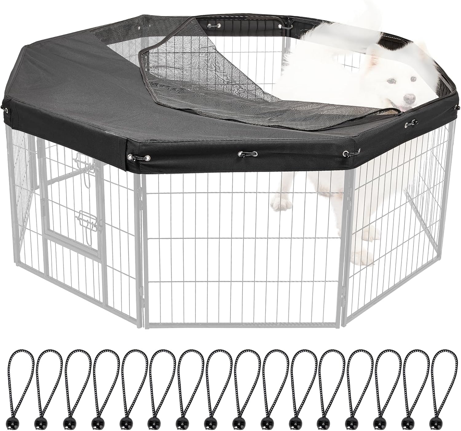 dog playpen cover,top dog pen cover for 24in 8 panels play pen,escape-proof playpen covers indoor/outdoor(black, with half mesh)(playpen not included) only top cover 8x24in