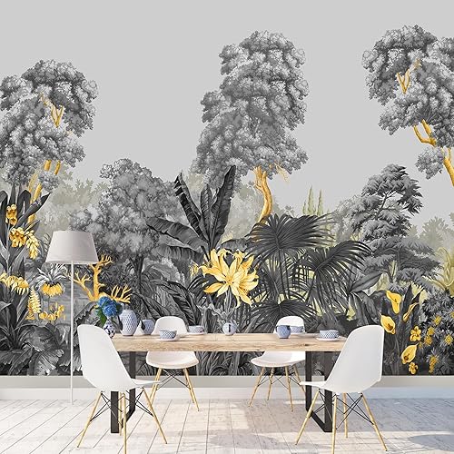 Miniatura 2 de Papel tapiz mural gris de la selva y dorado para decoración de sala de estar (no despegar ni pegar)