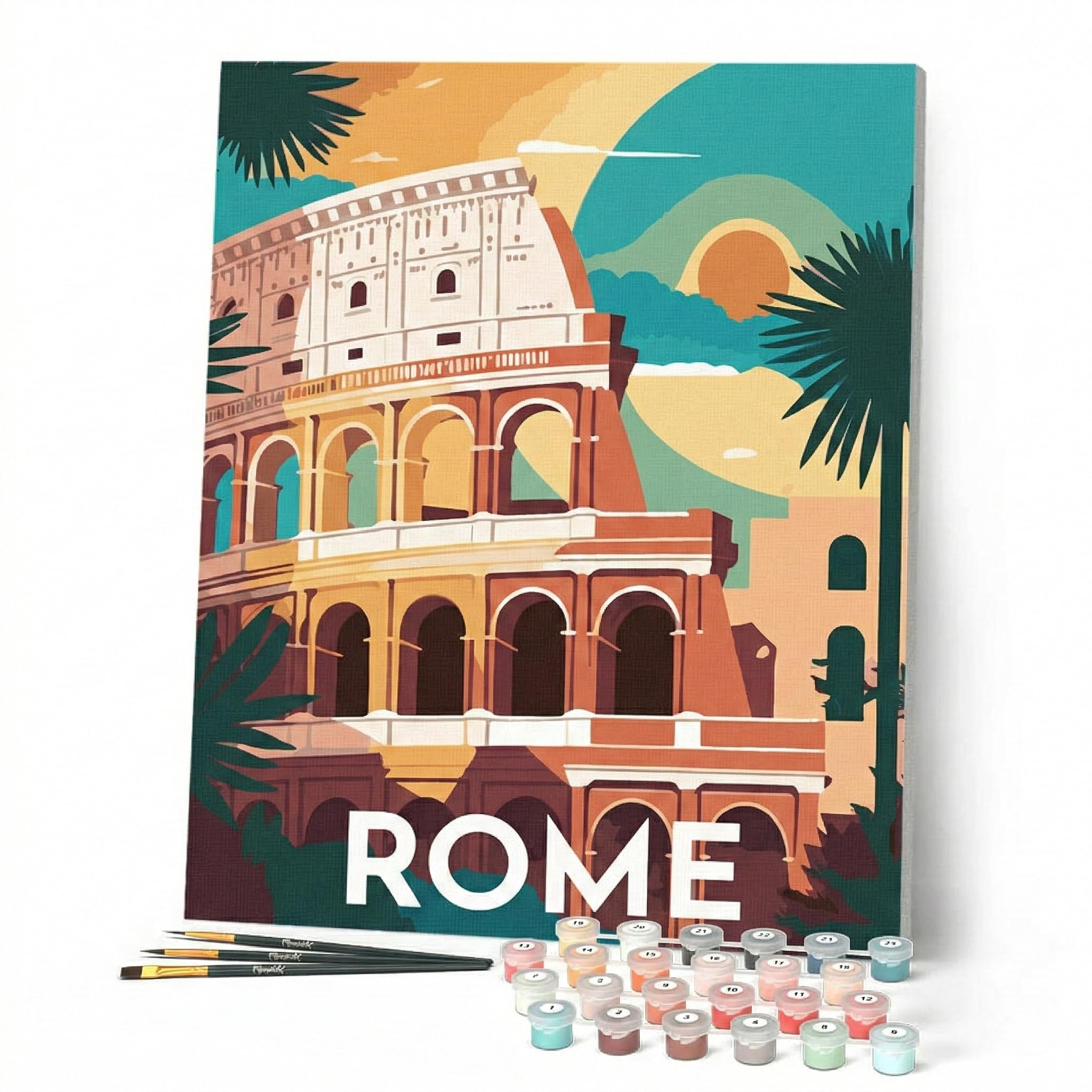 Figured'Art Paint by Numbers for Adults with Frame Travel Poster Rome 40x50cm - Craft Art Painting DIY Kit Canvas Already Stretched on a Wooden Frame