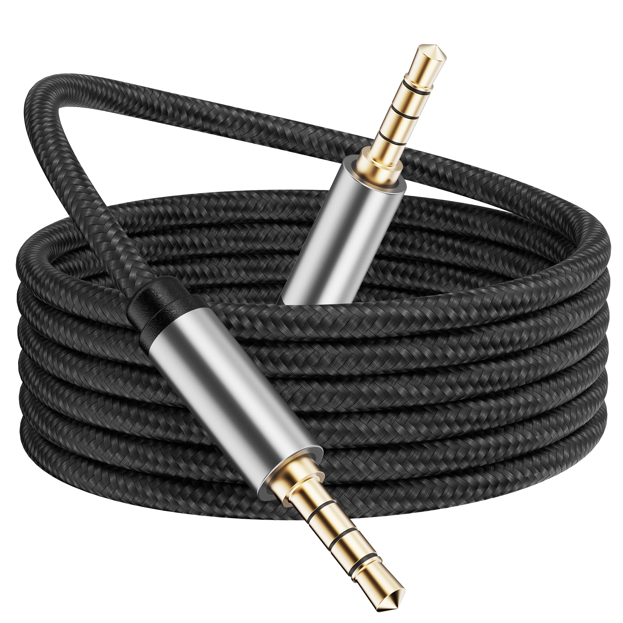 Jelly Tang Male to Male Audio Cable 50Ft,3.5mm 4 Pole Nylon Braided Stereo Aux Cord for Headphones, PS4,Phone, Tablets, Headset, PC, Laptop and More(