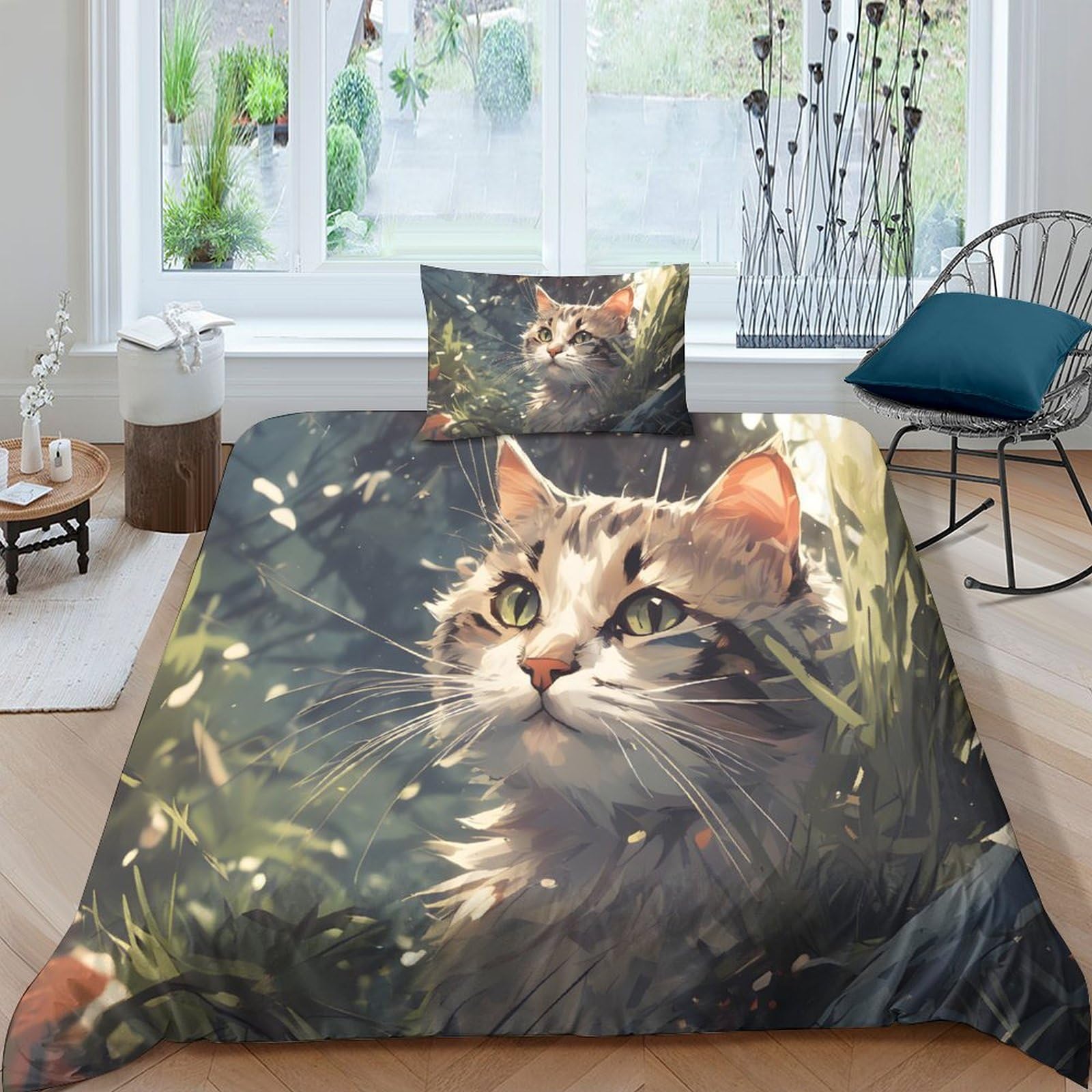 Housse de couette chat fermeture éclair pour un lit fait en deux minutes