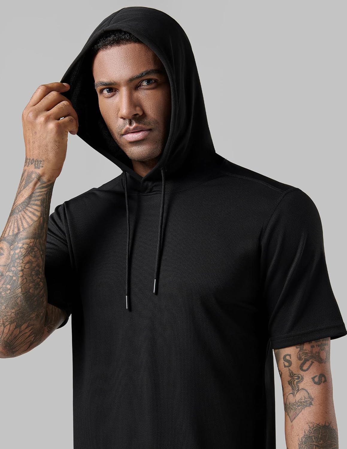 3 Pack: Men's Lightweight Short Sleeve Workout Hoodies, Athletic Dry Fit Hooded T Shirts for Gym Running - Image 6