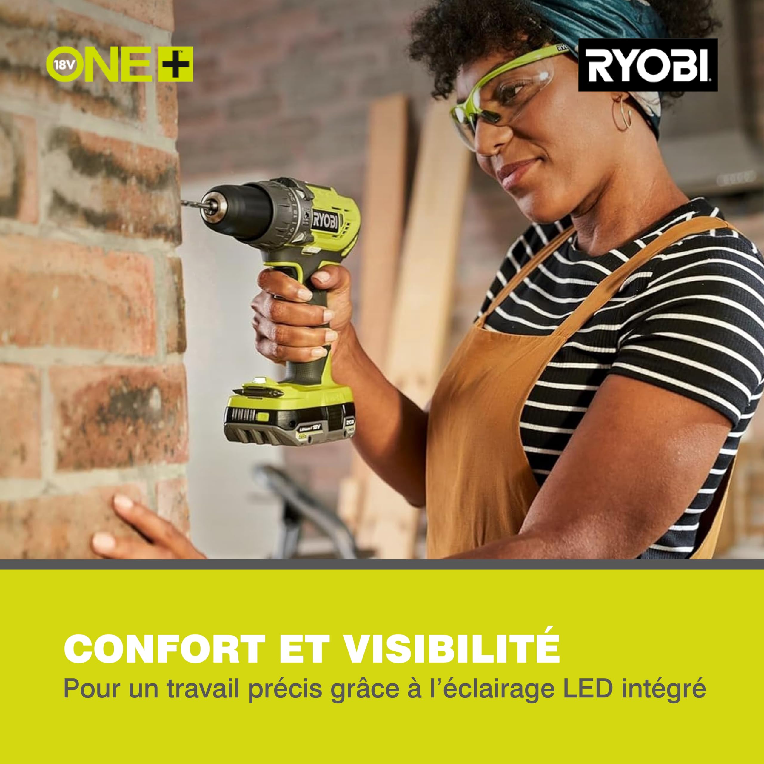 RYOBI - Perceuse-visseuse à percussion 18V - 2 vitesses - 50 Nm - 500-1 800 tr/min - réglage de couple 24 positions - mandrin 13 mm livrée avec 1 batterie 2Ah et son chargeur - R18PD32-1C20G