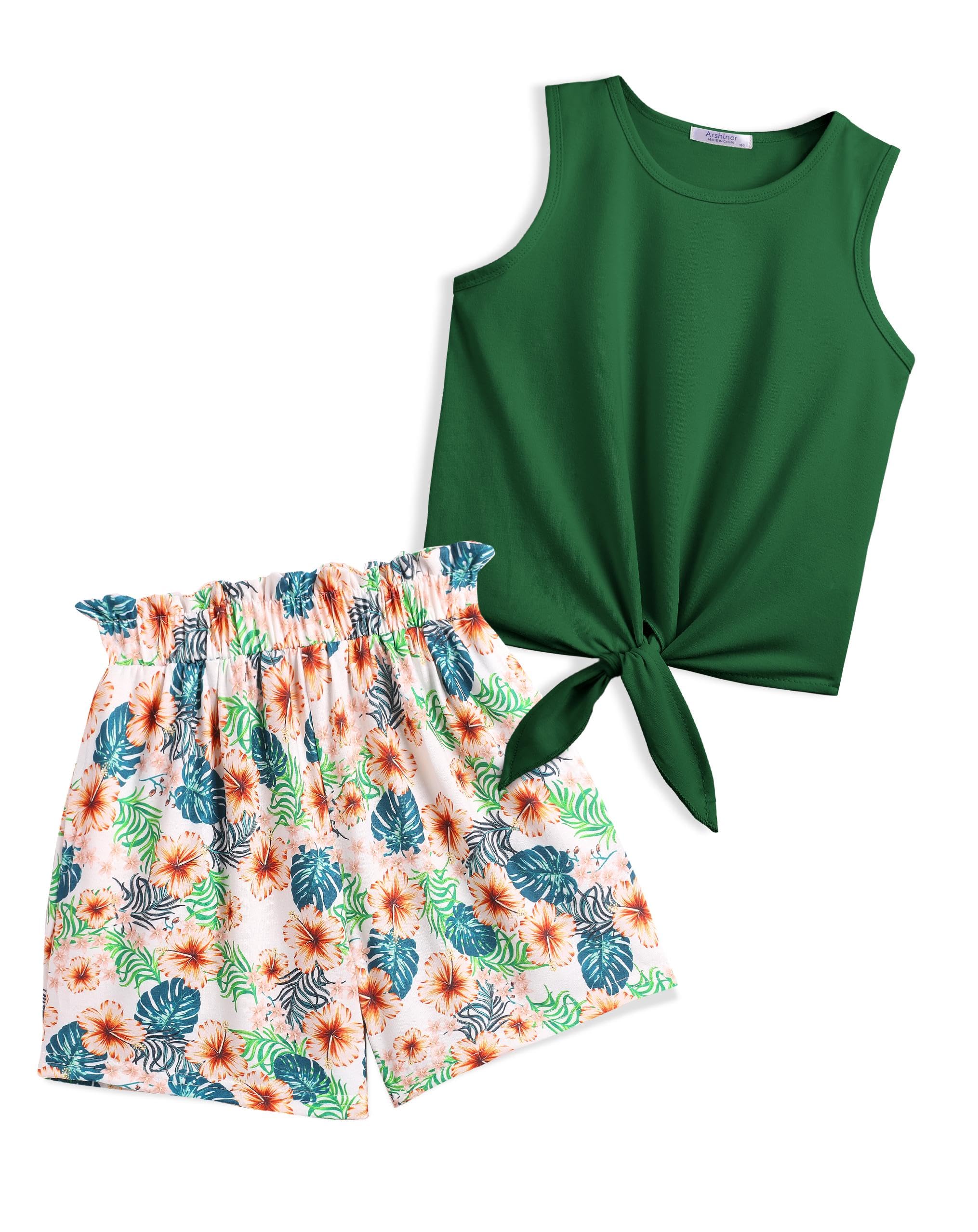 Arshiner Girls' Tank Tops with Shorts Set, Children's Summer Clothing Sets, Casual Fashion, Sleeveless T-Shirts, Clothing Sets for Girls