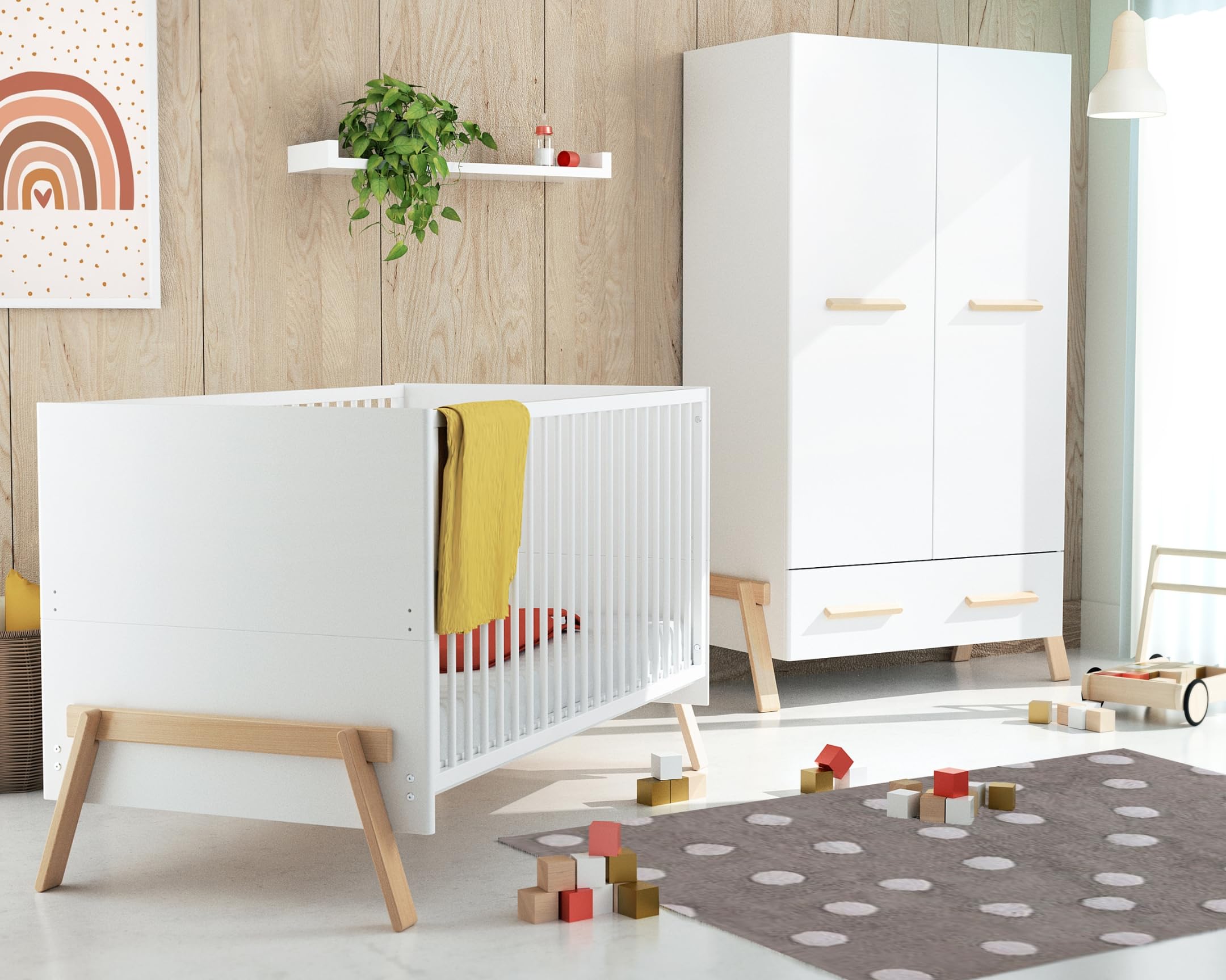Cameretta completa evolutiva bambini CANAILLE Bianco Faggio natural 70 x 140