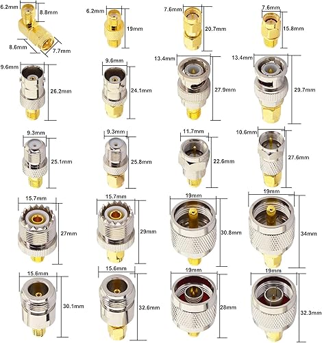 Miniatura 5 de onelinkmore Kit de conector coaxial FPV RF Juego de 20 tipos SMA Kit de conector de antena coaxial SMA a UHF Adaptador F BNC macho a hembra