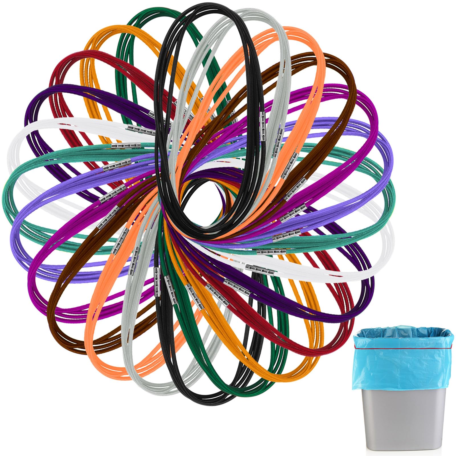 Riakrum 24 Pieces 3.28 ft Trash Can Bands for 13-30 Gallon Trash Cans Garbage Can Bands Can Rubber Band Elastic Band Loop Colorful Litter Box Band, 12 Colors