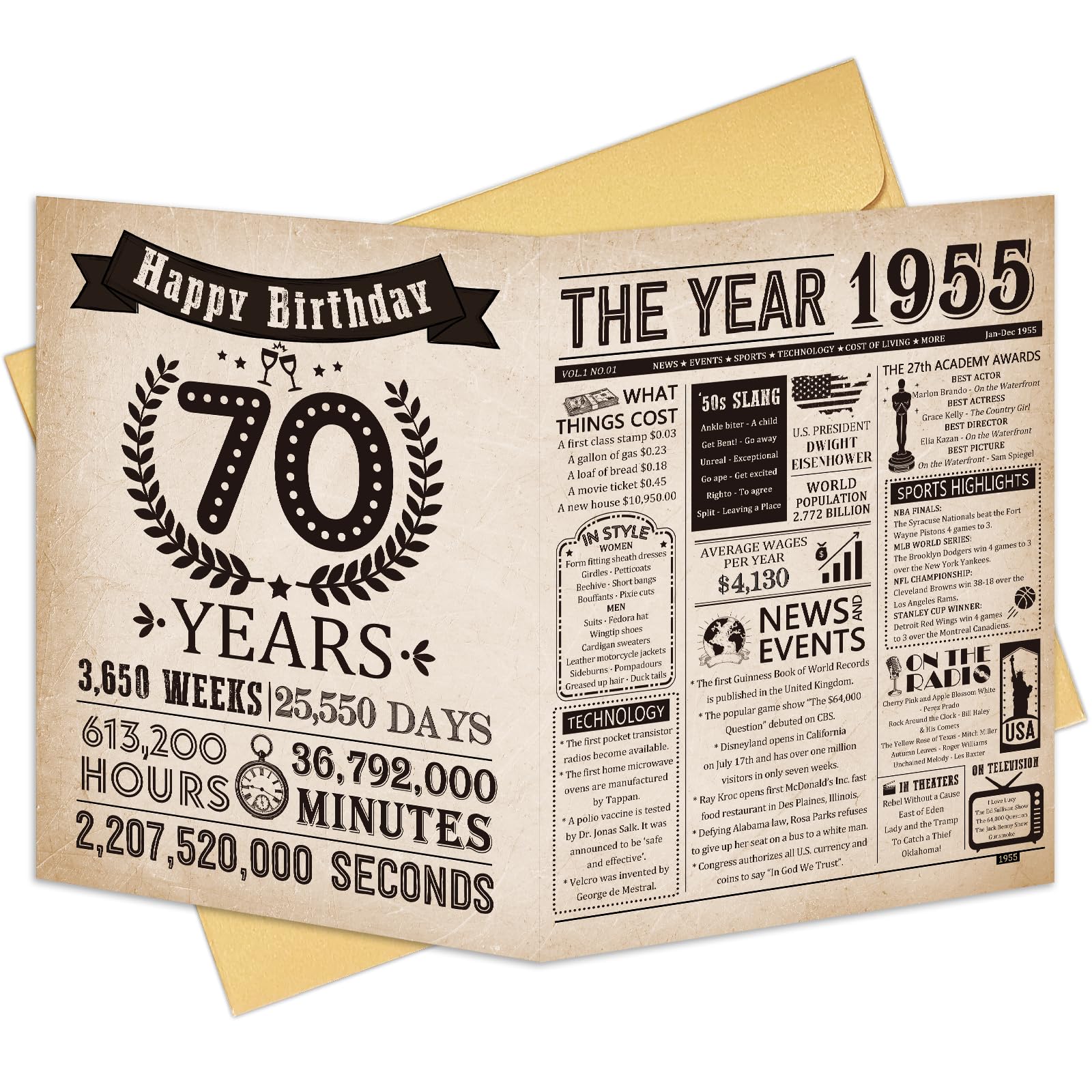 70th Birthday Card for Men Women, Vintage 70th Birthday Gifts for Mom Dad, Jumbo 70 Years Old Birthday Card for Grandpa Grandma, Funny 70th Birthday