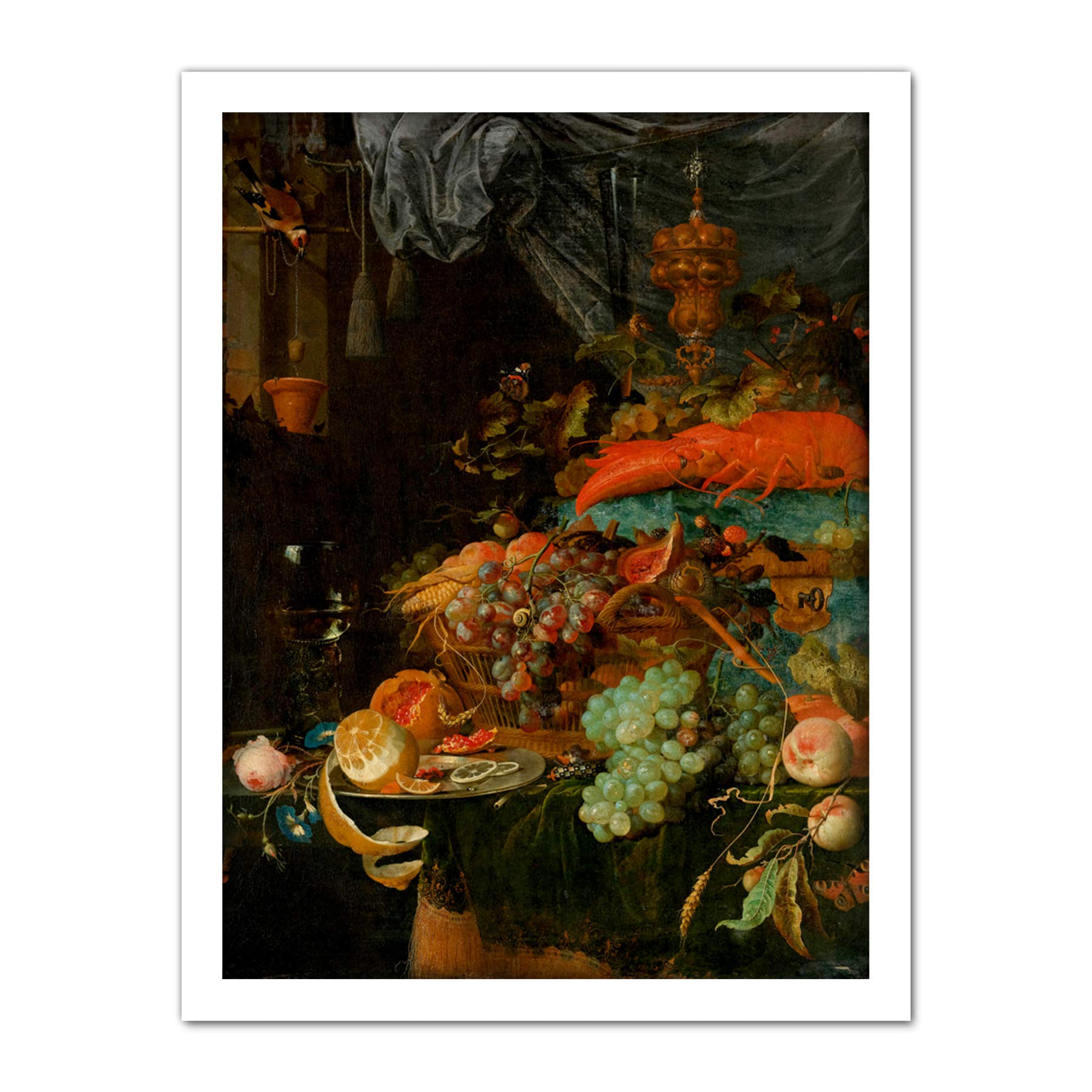 Artery8 Mignon Still Life With Fruit Goldfinch Painting Artwork Framed Wall Art Print 18X24 Inch
