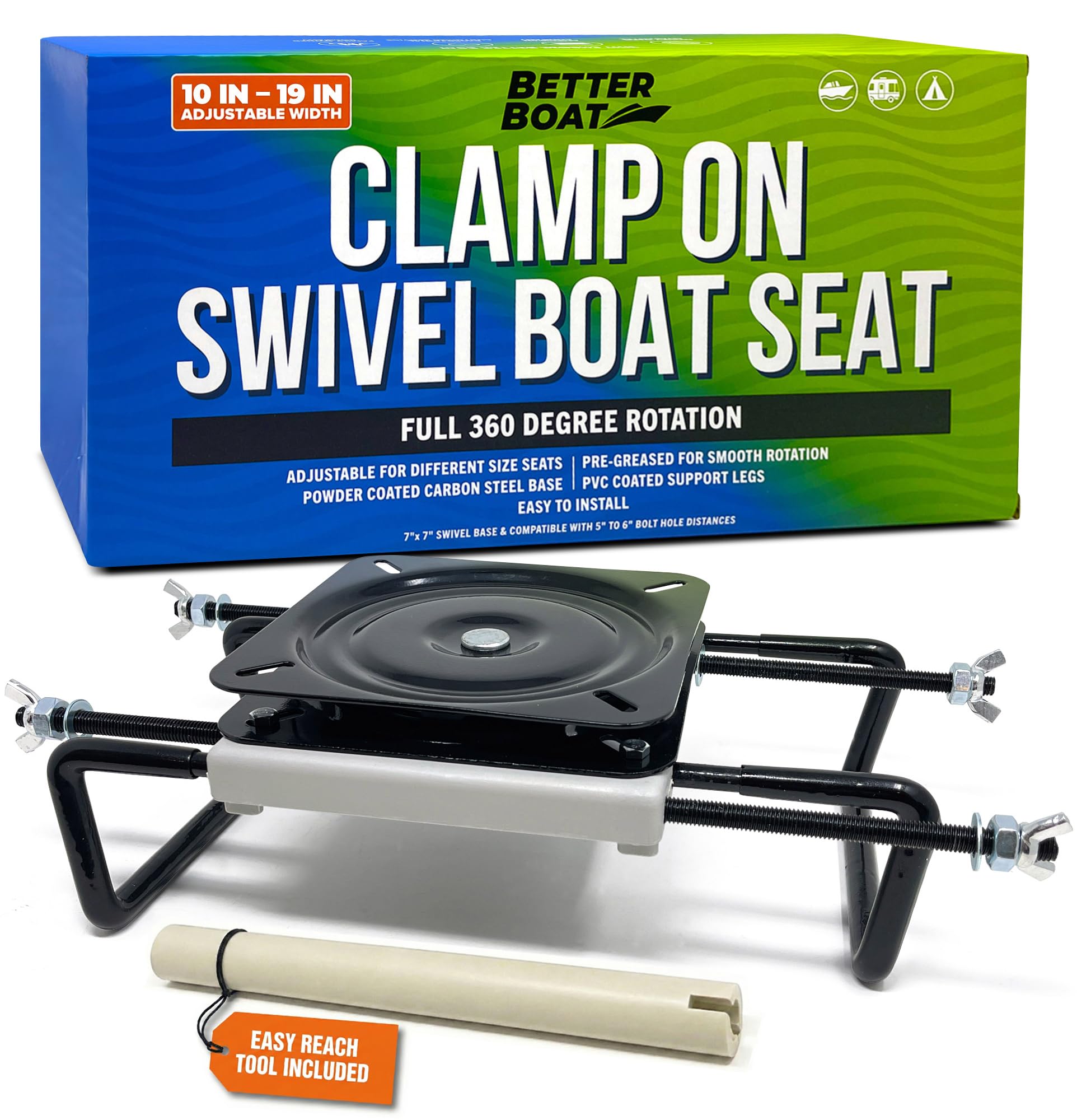 Better Boat Clamp On Boat Seat Swivel Mount Base Bracket Bench Hardware For Jon Boat Accessories Fishing Bass Boats Aluminum Portable Seat Stand With Swivel Aluminum Powder Coated Steel Frame