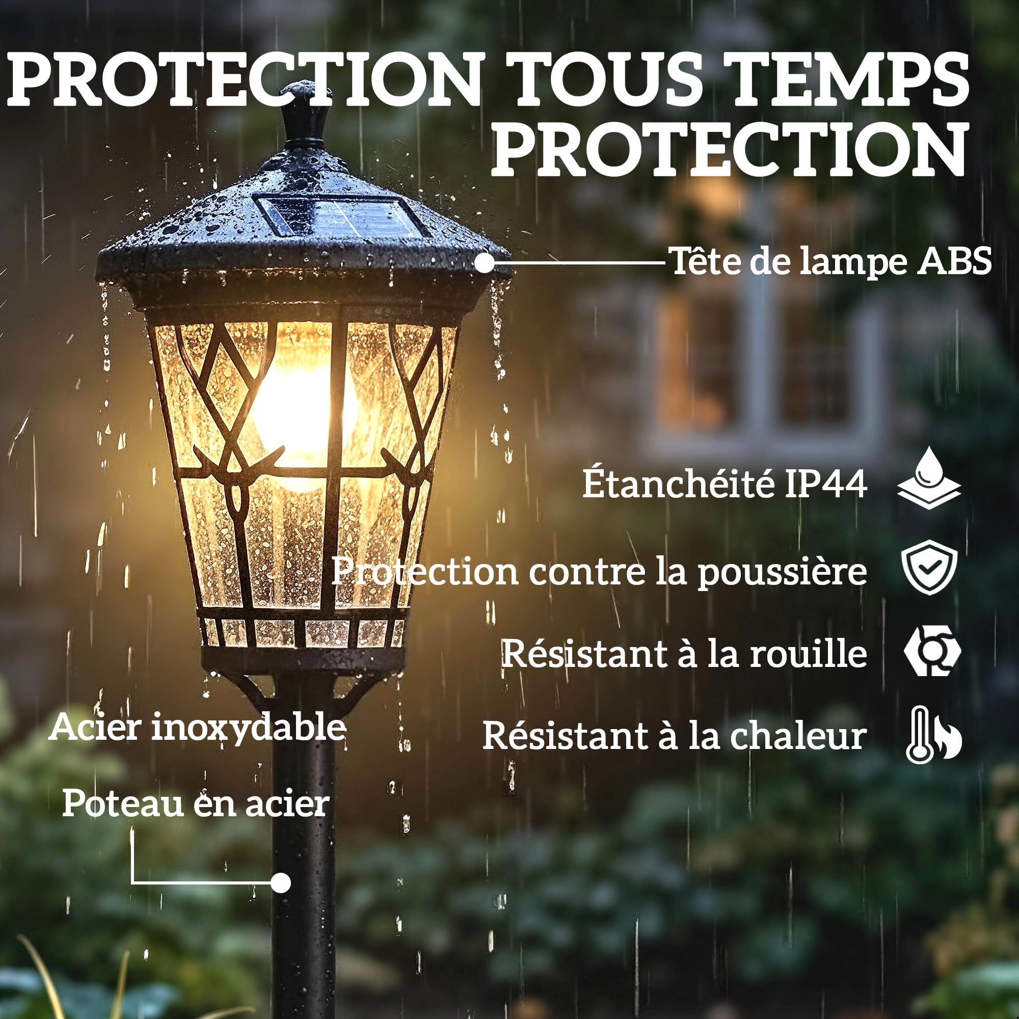 Outsunny Lampadaires Solaires Extérieurs Lot de 2 Réglables 1,86 m Noir