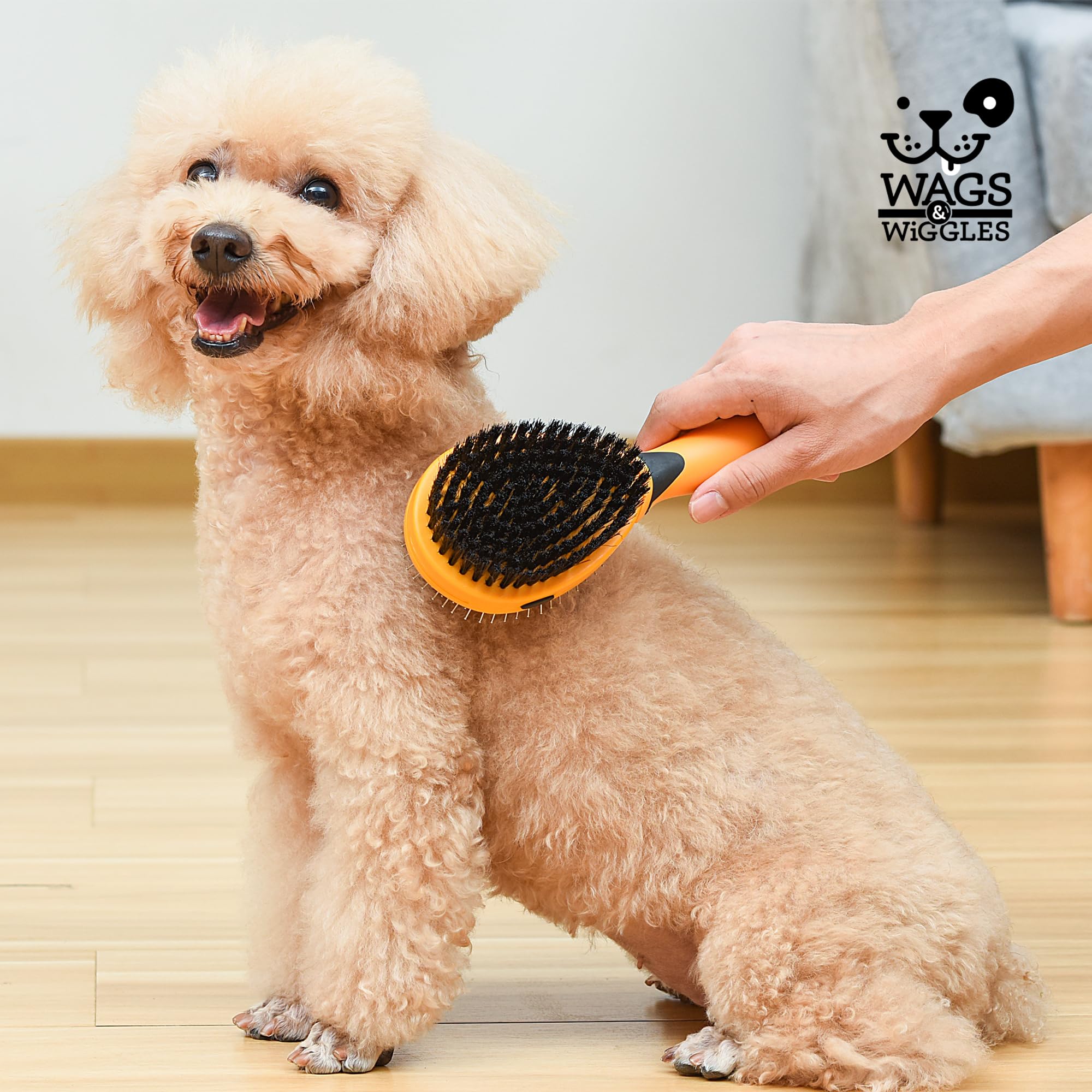 Wags & Wiggles Doppelseitige Hundebürste – Effiziente Haustierpflege für lang- oder kurzhaarige Hunde & Katzen, Haarausfallbürste, Entwirrungsstift & Borstenhaarbürste, Doodle & Pudelbürste,
