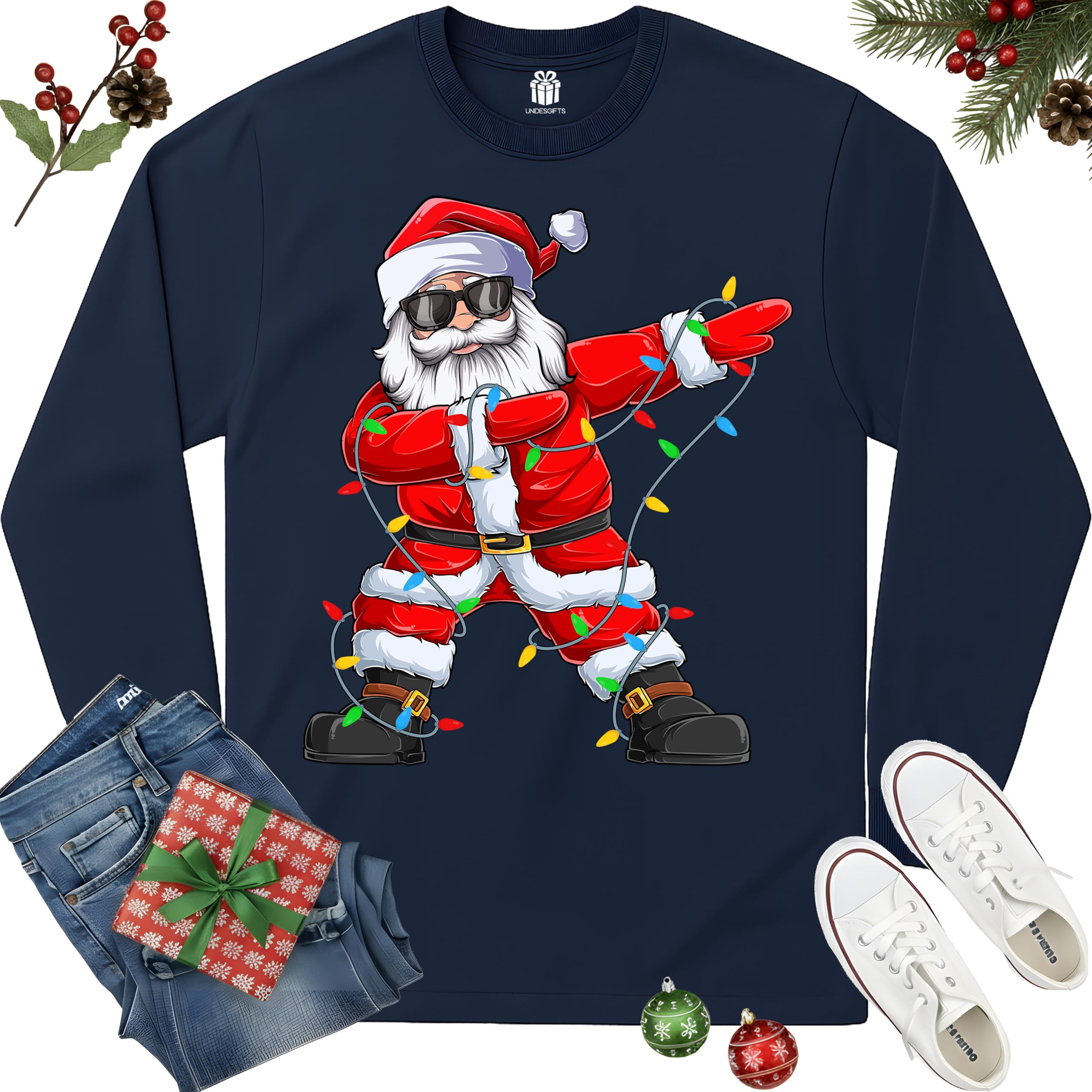 Dabbing Santa Christmas Red Lights T-Shirt for Men, Boys, Girls and Kids, Funny Dad Boyfriend Son