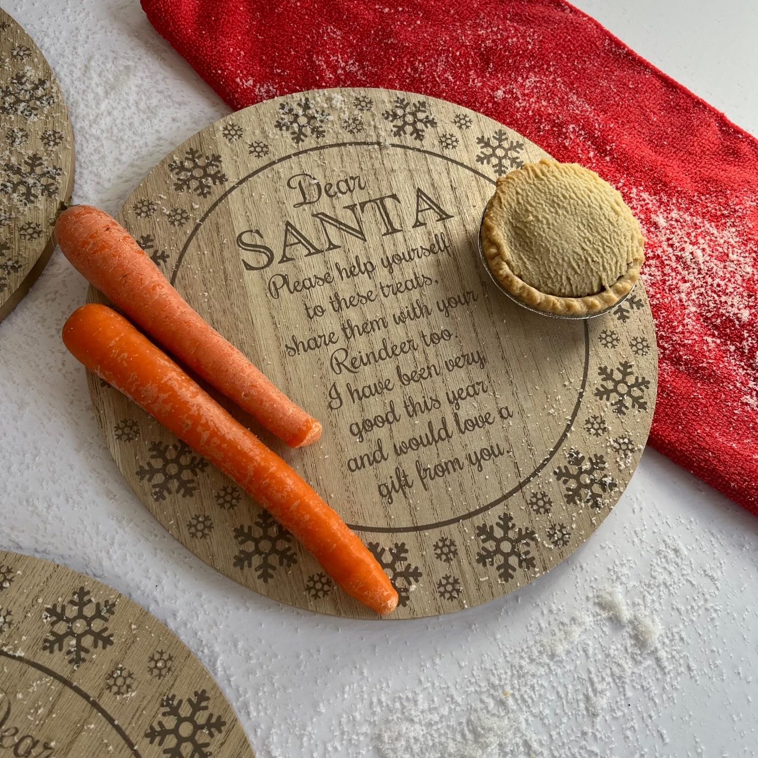 pf+aWooden Santa Plate - Childrens Christmas Eve Plate - Dear Santa Drink and Snack Plate - Father Christmas Wooden Plate