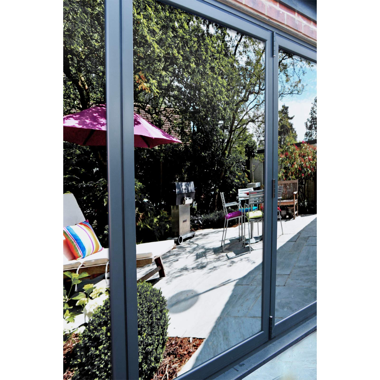 DecoMeister Pellicola Specchio per Vetri Finestre 100x300cm - Pellicola Privacy Unidirezionale Autoadesiva, Oscurante Anti UV e Calore - Carta Adesiva Effetto Specchio Argento - Montaggio Esterno