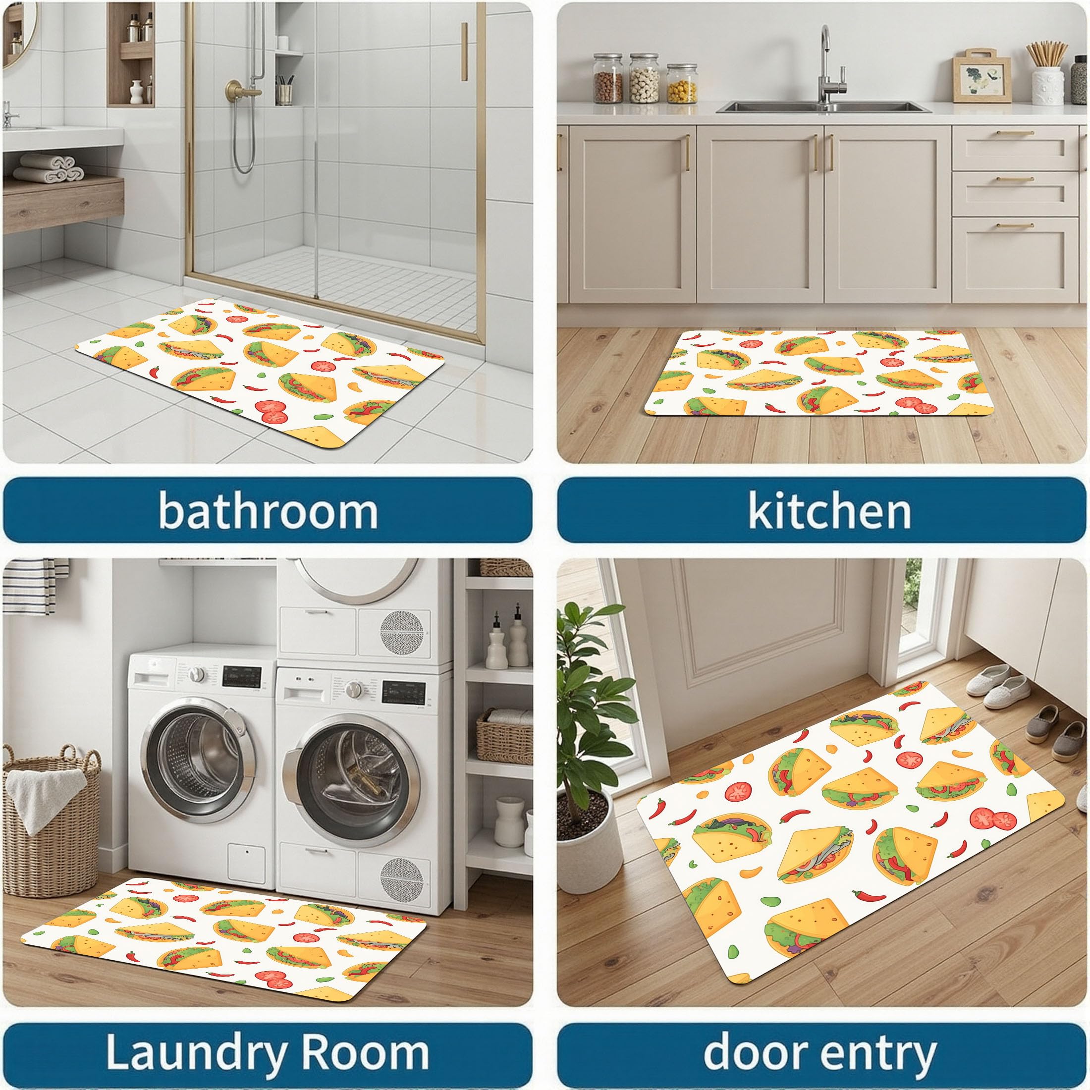 Paillasson intérieur Nourriture Dessin Animé Amusante Chili Au Pain Maïs, Tapis d'entrée antidérapant Lavable en Machine, Tapis Doux pour Cuisine, Salle de Bain, Chambre, Couloir - 60x90cm