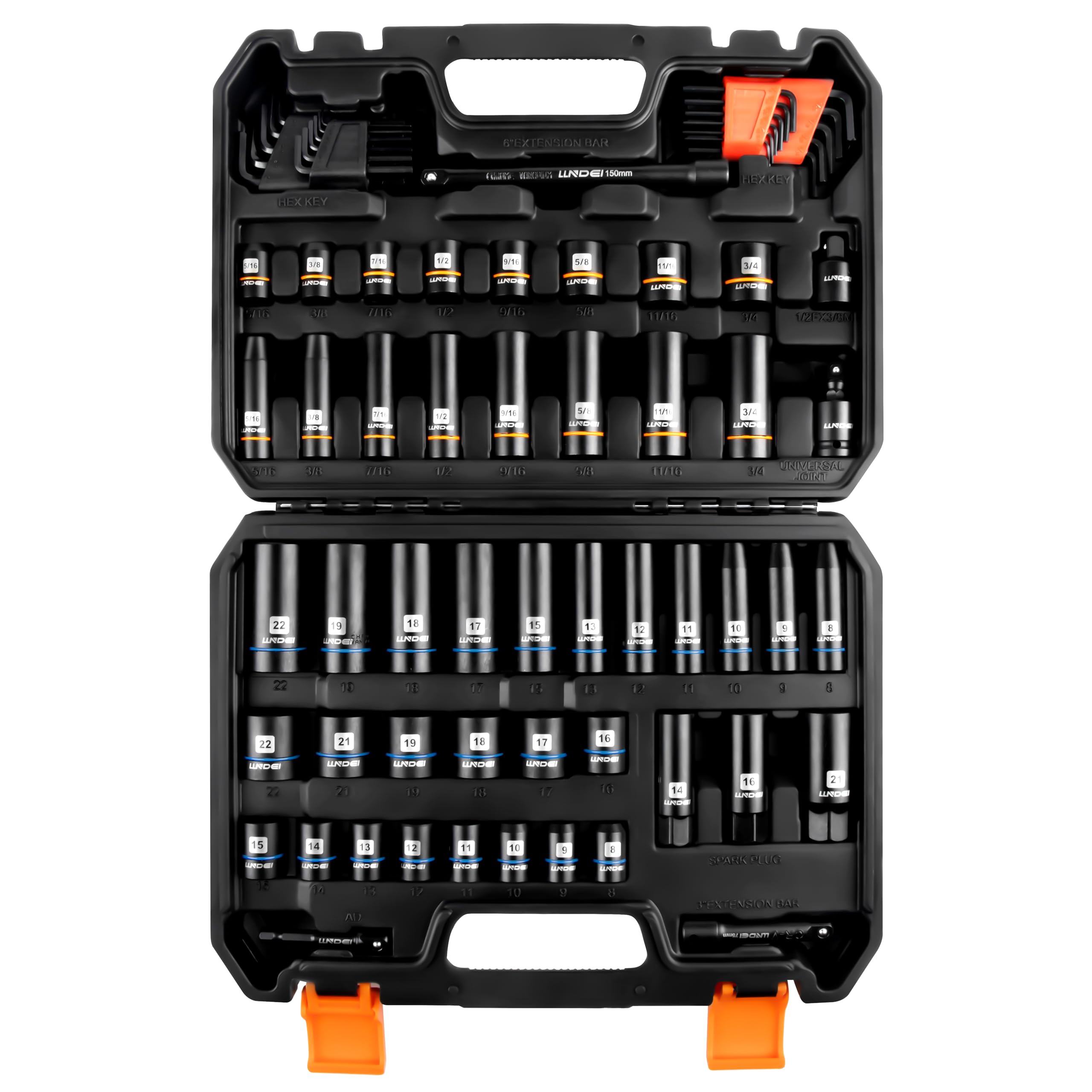 Photo 1 of LLNDEI 3/8 inch Drive 12 Point Socket Set 71 Piece,SAE(5/16-3/4in) and Metric(8-22mm),Deep & Shallow,CR-V.With Drill Socket Adapter & Extension Bar 3/8 in,Hex Key Set 12Pt Can Also Be Used on 6pt