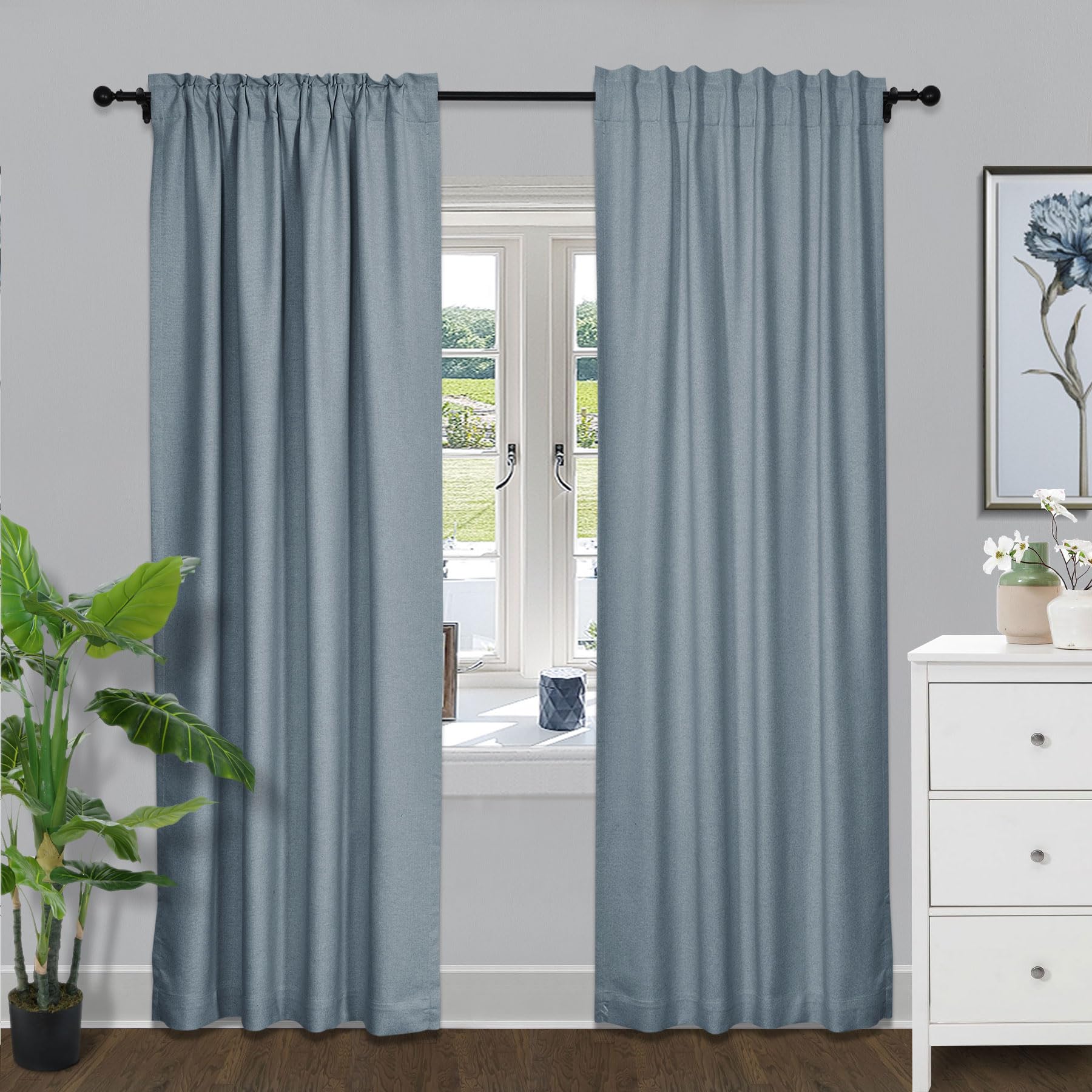 Cortinas opacas térmicas de lino para puerta de patio y salón reductoras de luz exterior