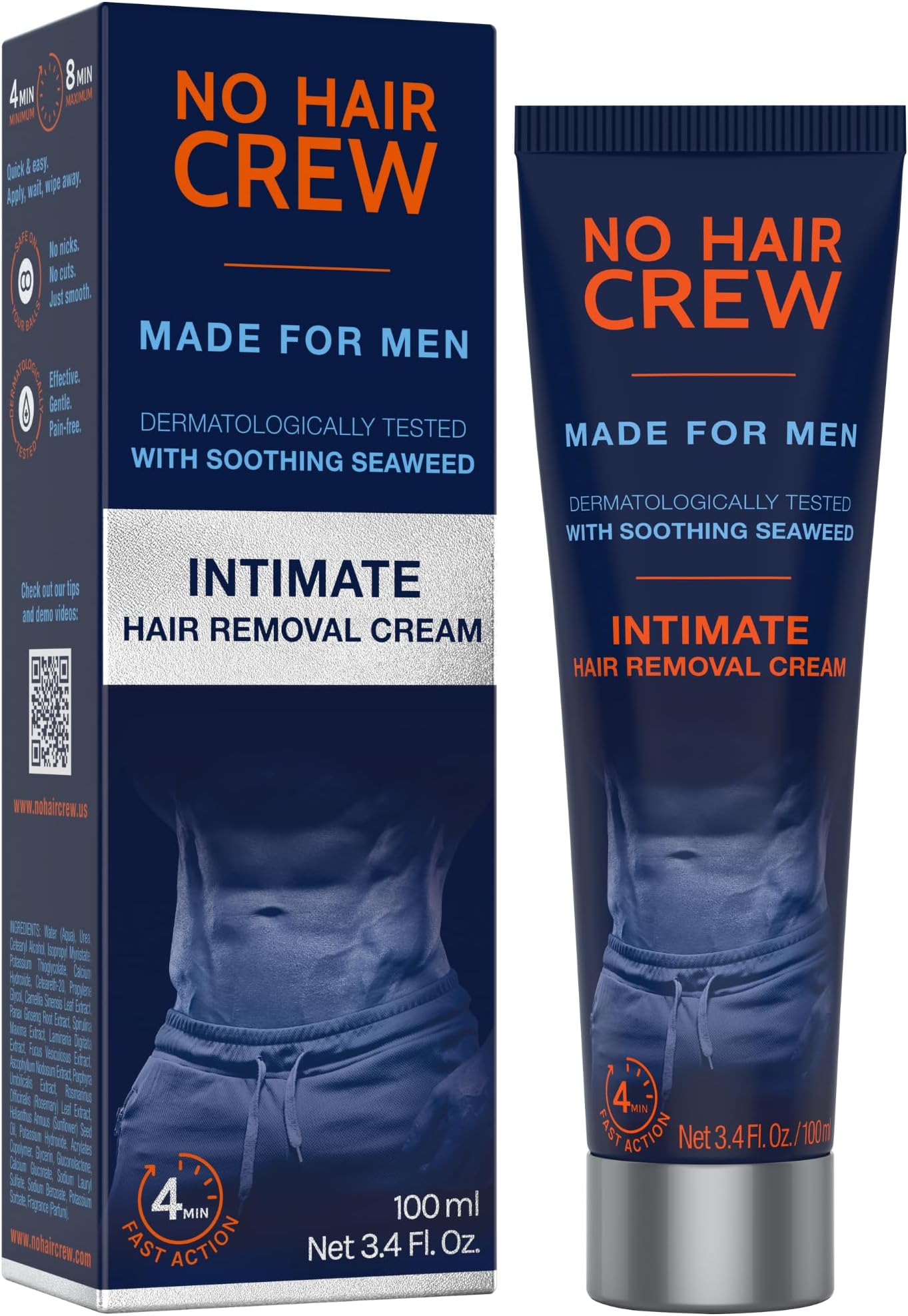 No Hair Crew Intimate/Private At Home Hair Removal Cream for Men - Painless, Flawless, Soothing Depilatory for Unwanted Coarse Male Body Hair, 100ml