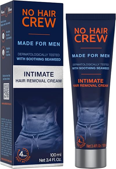 No Hair Crew Intimate/Private At Home Hair Removal Cream for Men - Painless, Flawless, Soothing Depilatory for Manscaping Unwanted Coarse Male Body Hair, 100ml