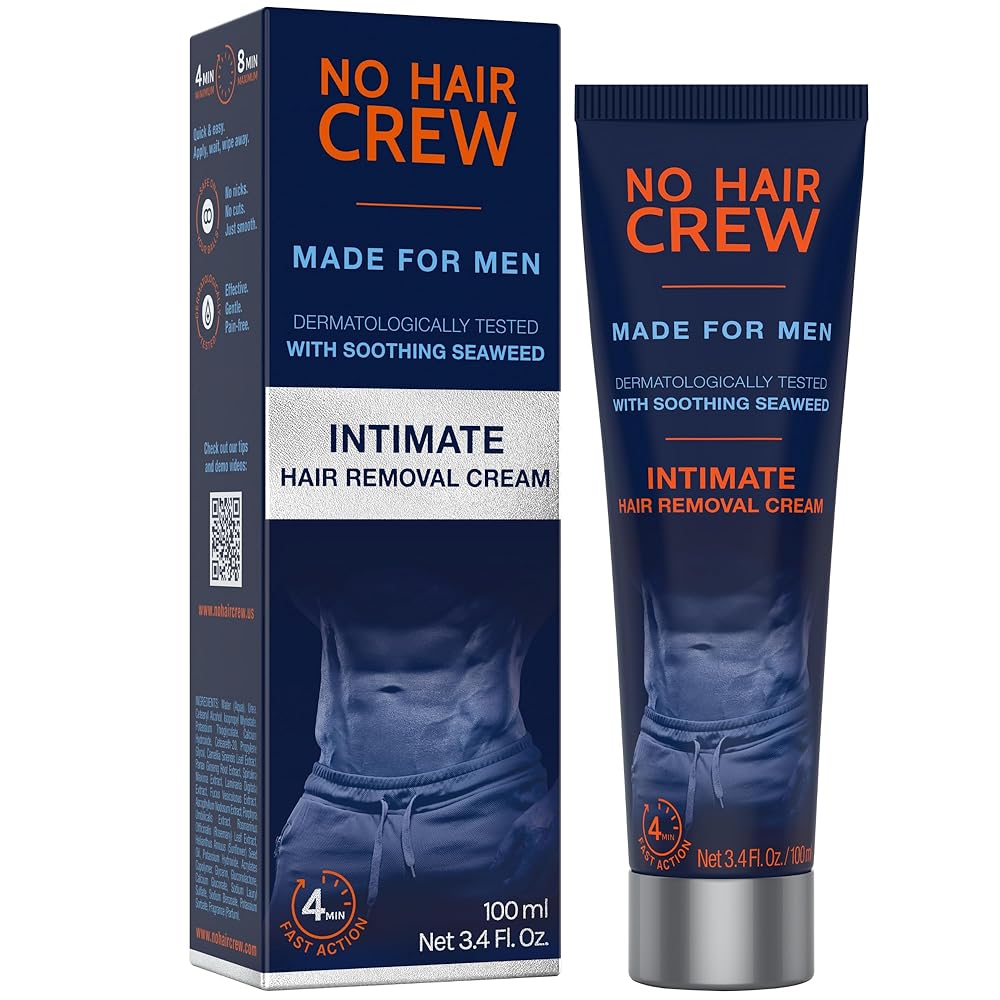 No Hair Crew Intimate/Private At Home Hair Removal Cream for Men - Painless, Flawless, Soothing Depilatory for Unwanted Coarse Male Body Hair, 100ml