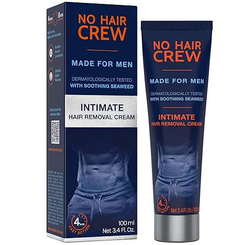 No Hair Crew Intimate/Private At Home Hair Removal Cream for Men - Painless, Flawless, Soothing Depilatory for Unwanted Coarse Male Body Hair, 100ml - 3.38 Fl Oz (Pack of 1)