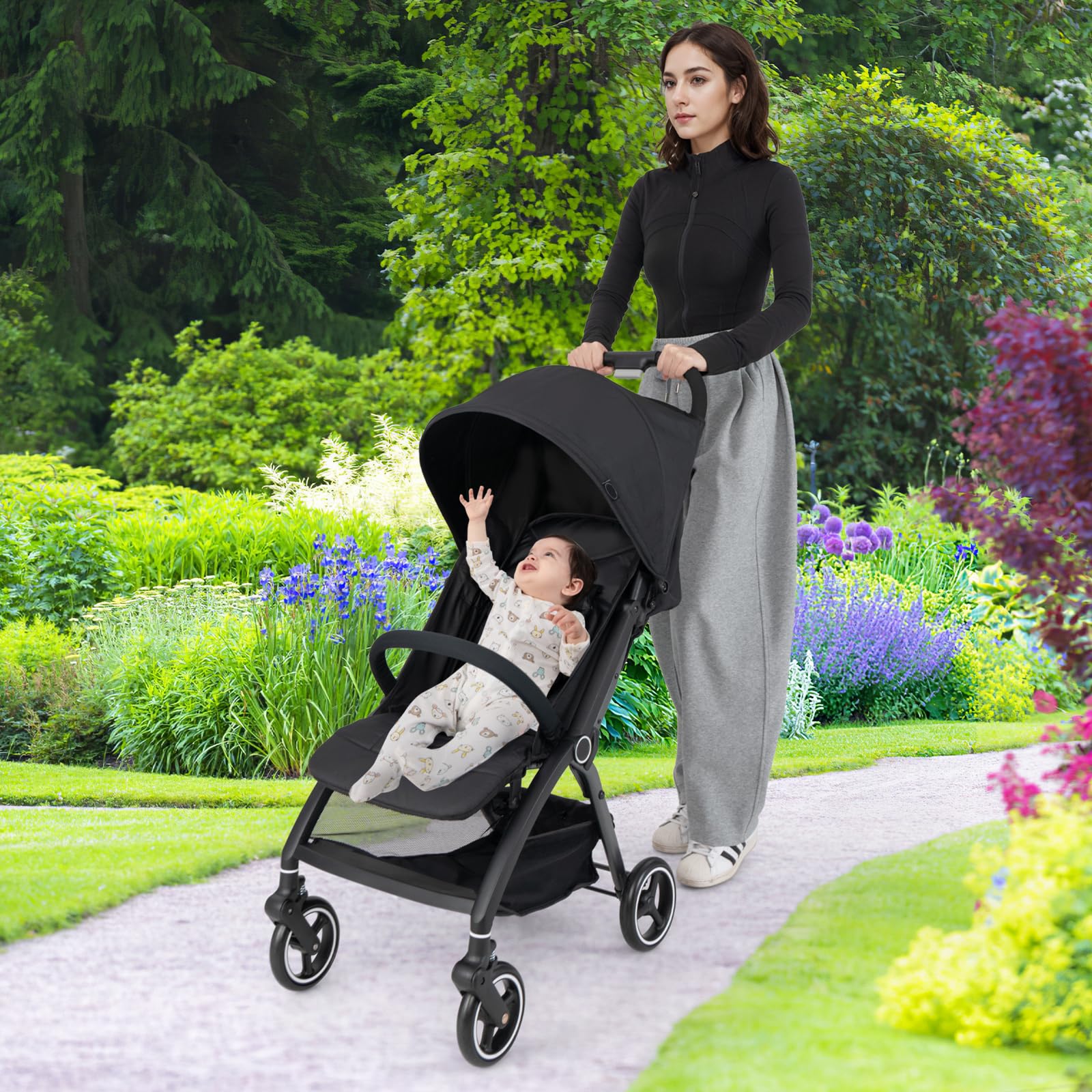 COSTWAY Passeggino Leggero per Bambini, Passeggino Pieghevole con Schienale Regolabile, Tettuccio, Cintura di Sicurezza a 5 Punti, Cestello Portaoggetti, per Bambini 0-36 Mesi (Nero)