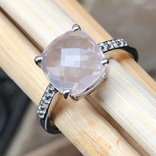 Miniatura 7 de Natural 1.5ct Pink Rose Quartz, White Topaz 925 Sterling Silver Engagement Ring Size 5, 6, 7, 8, 9
