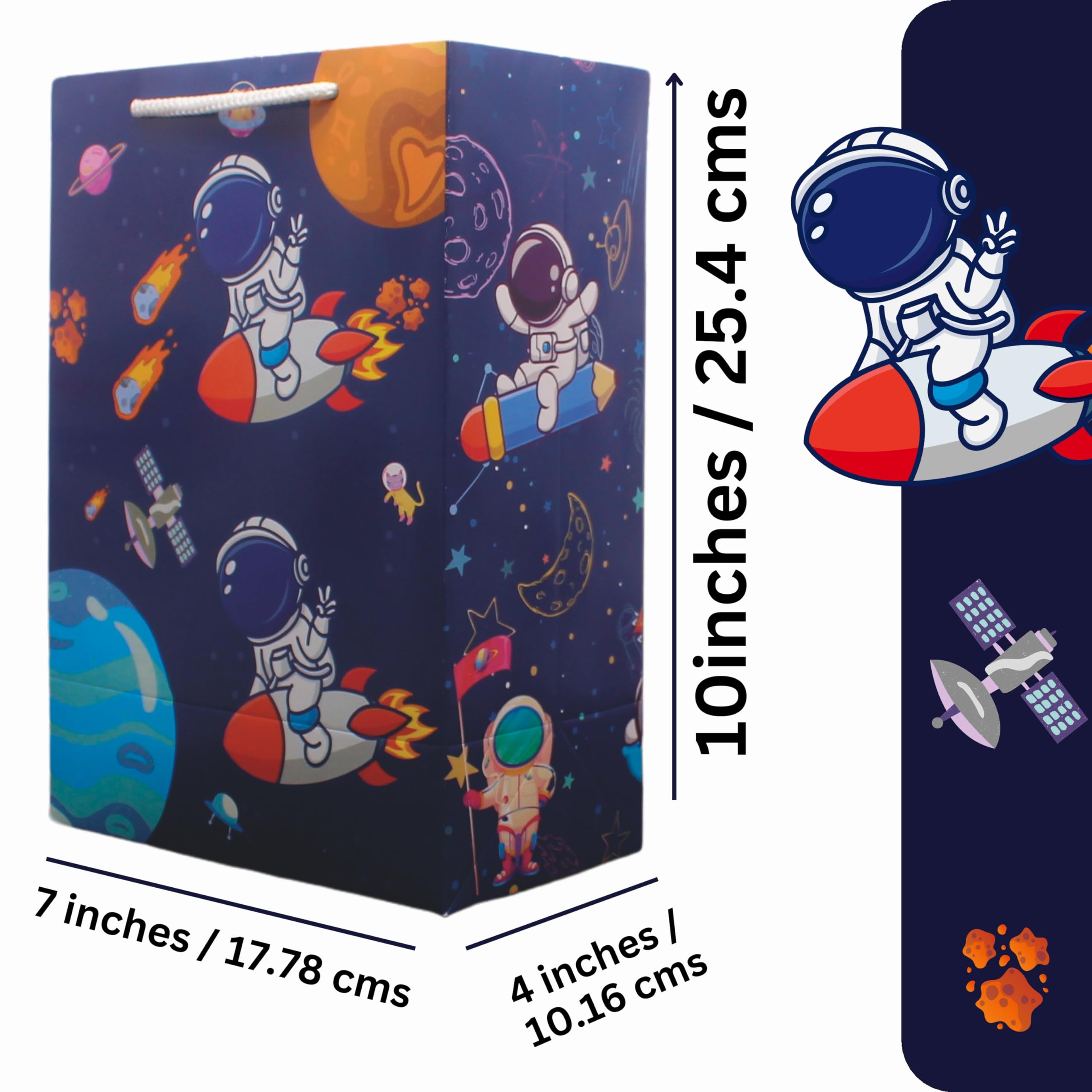 Arrow Paper Products Astronaut Design Gift Bags For Gifting|Weddings|Birthday|Holiday Presents (Pack Of 60),Multicolour 2