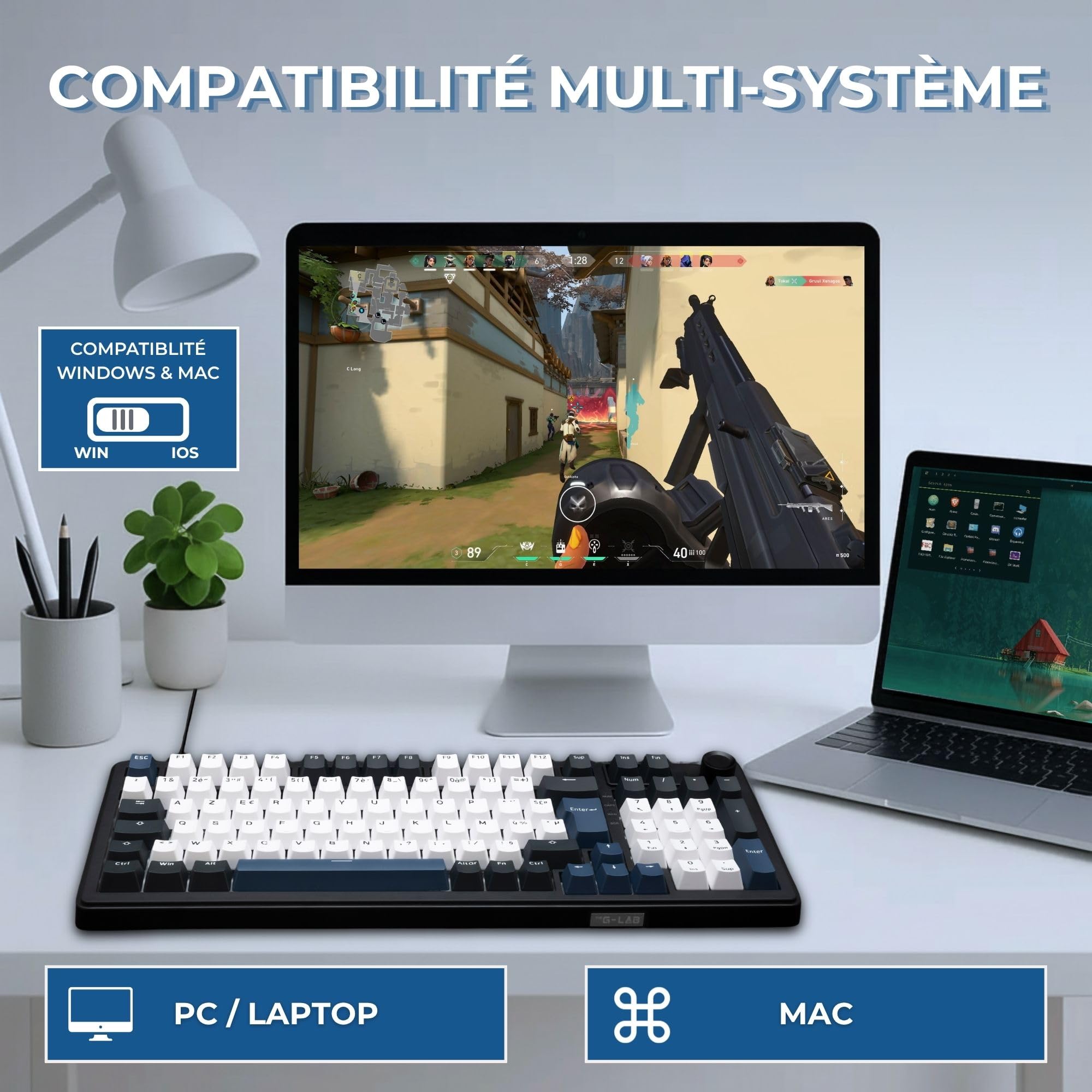 The G-Lab - KEYZ Elite 400 HE BB - Magnetyczna Klawiatura Gamingowa Hall Effect 96% AZERTY FR, Przewodowa USB, 8000 Hz Rapid Trigger, Regulowana Aktywacja 0,01 mm, PBT Hot-Swap, RGB i Makra - Win/Mac