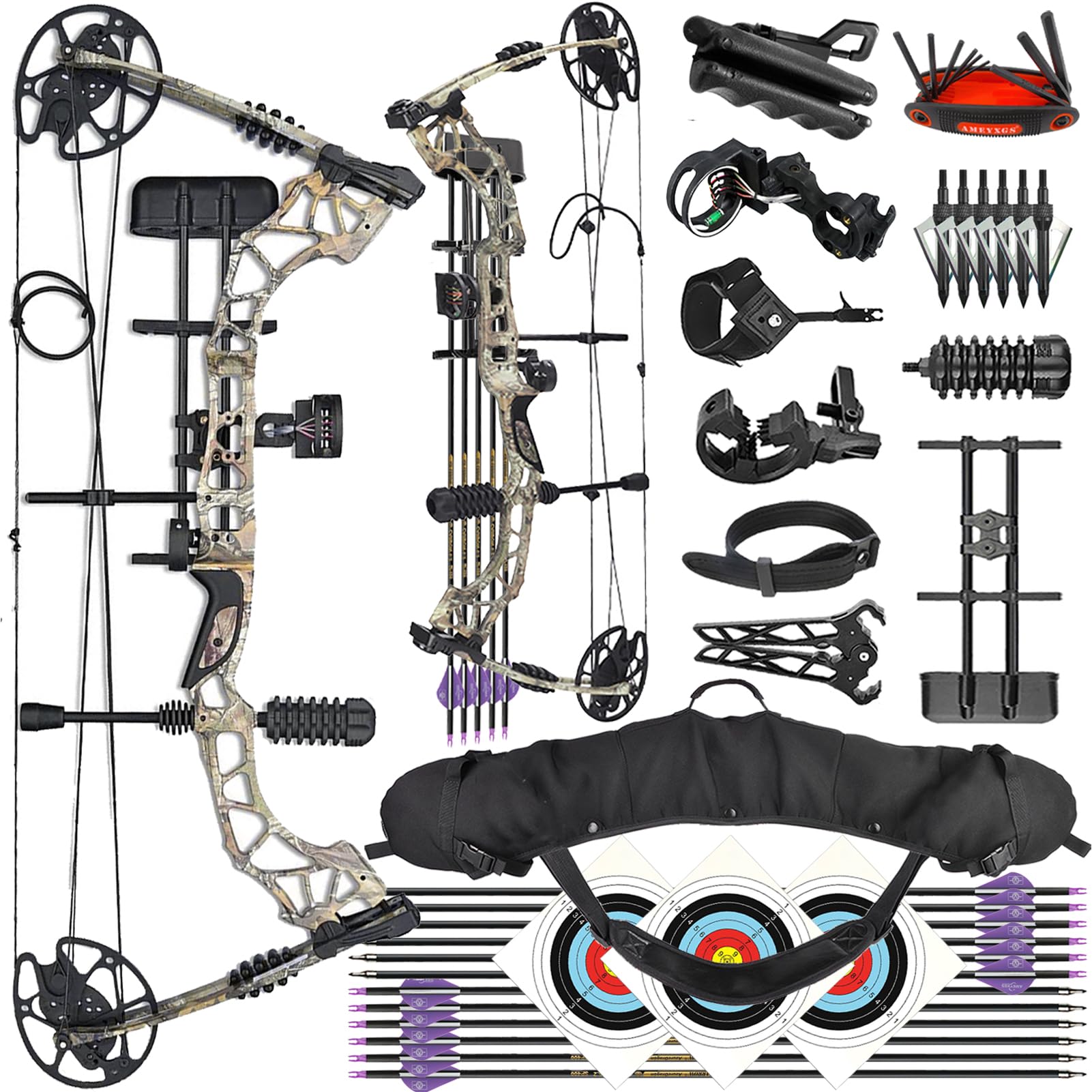 Set Arco Compound 35-70lbs regolabile Arco da tiro Arco da caccia Archi compound per adulti principianti Kit arco compound per Destrorso Arco da tiro con frecce