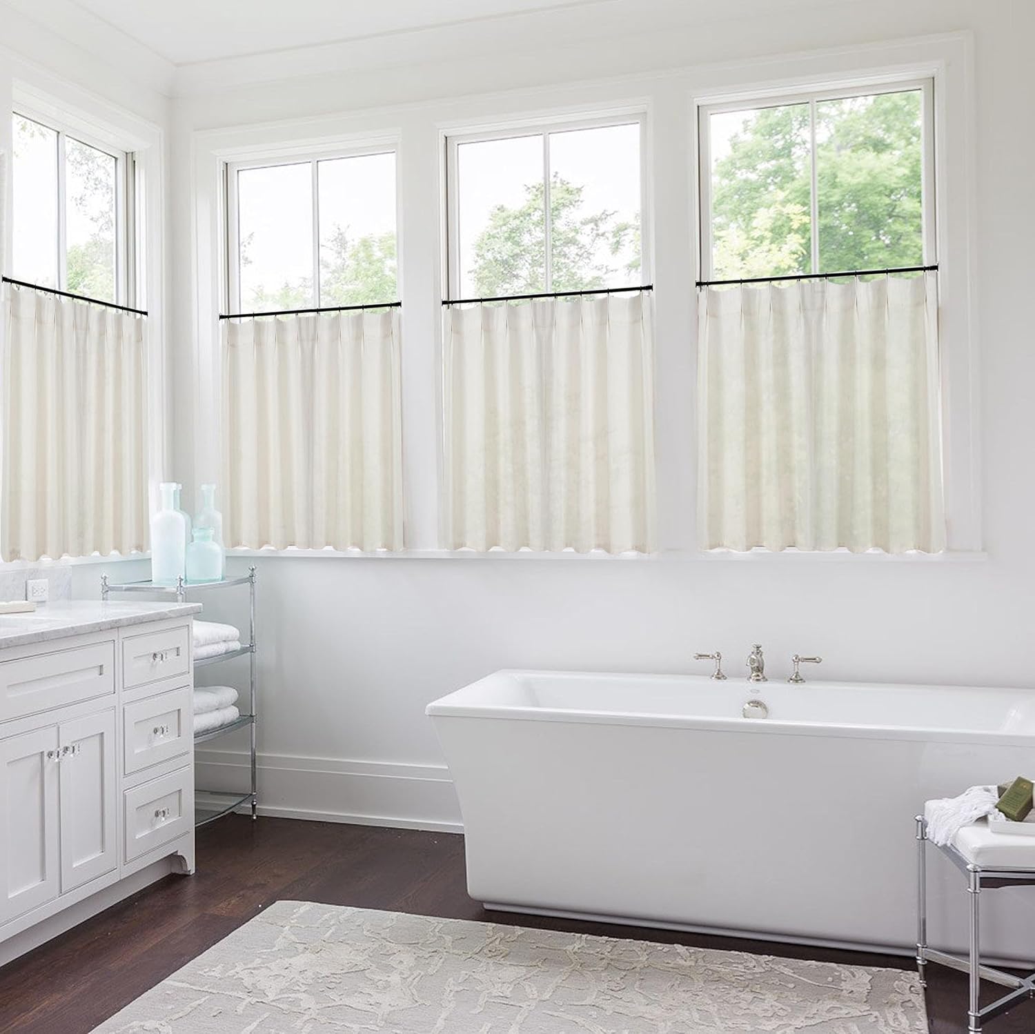 Lino Rosa Kitchen Window Cafe Curtains 24x48 Inch Length Over Sink,Modern Farmhouse Style Boho Pinch Pleat Linen Sheer Tier Short Curtains for Small Window Cream