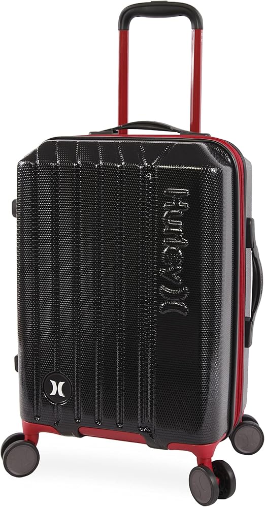 Hurley Swiper Hardside Spinner Luggage, Black/Red, Carry