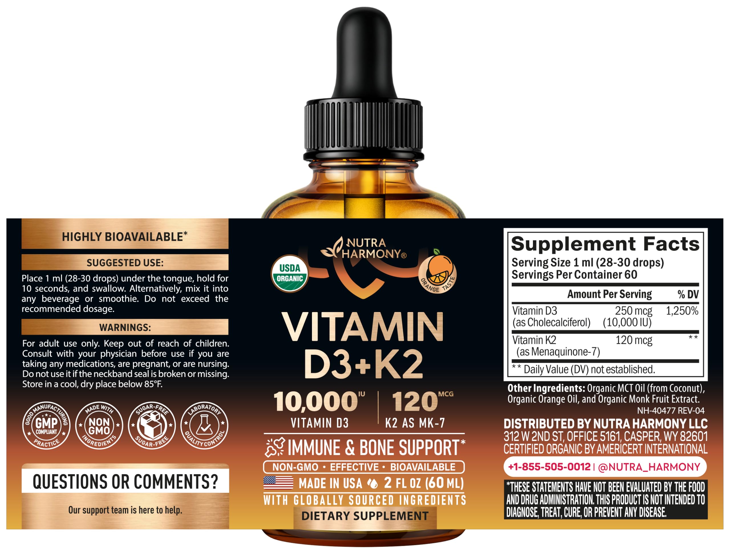 Vitamin D3 K2 USDA Organic Drops - Vitamin D3 10000 IU & K2 120mcg - 2 OZ — Amazon image 2