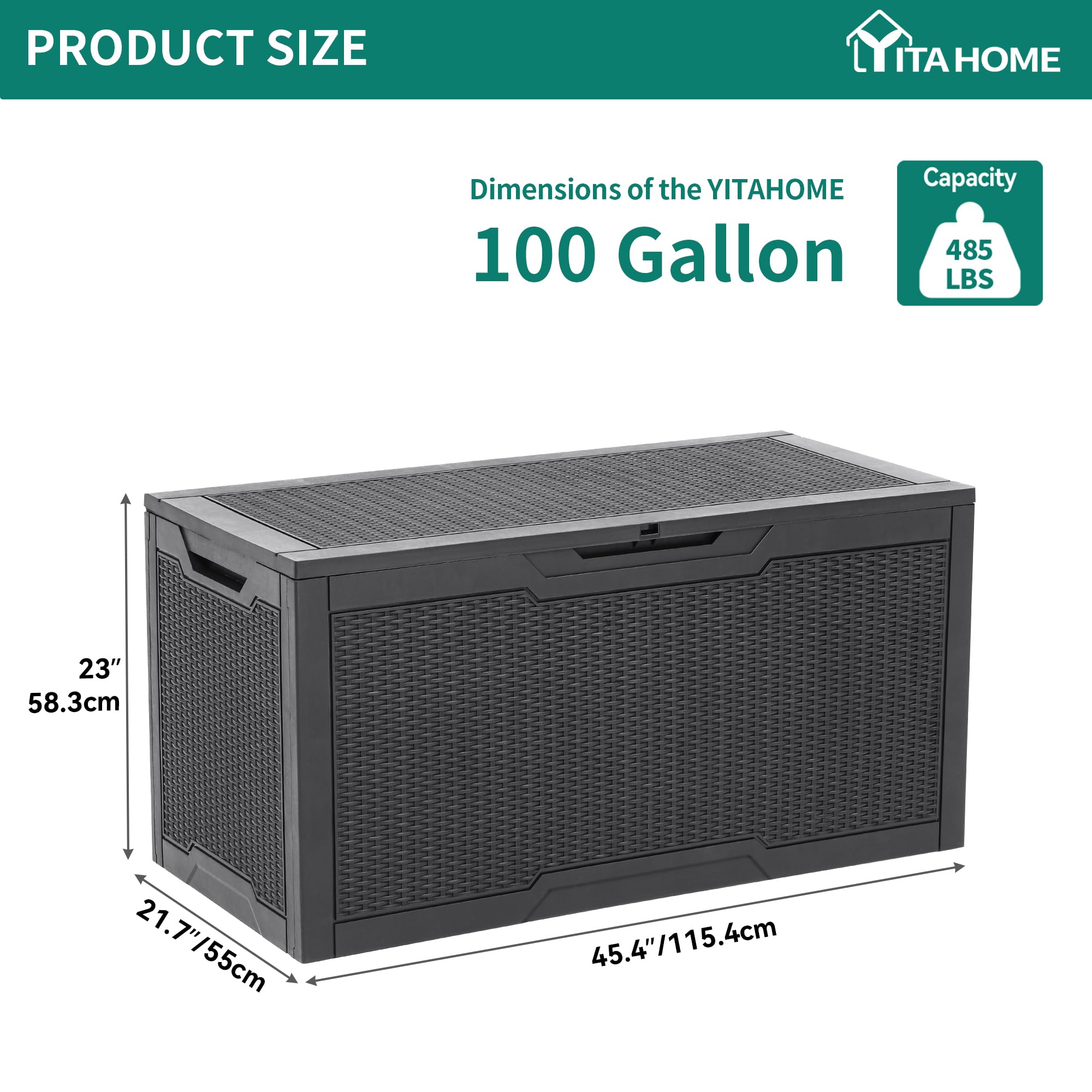 YITAHOME Grande boîte de rangement d'extérieur en résine résistante à l'eau, conteneur verrouillable pour terrasse, jardin, coussins, outils (gris)