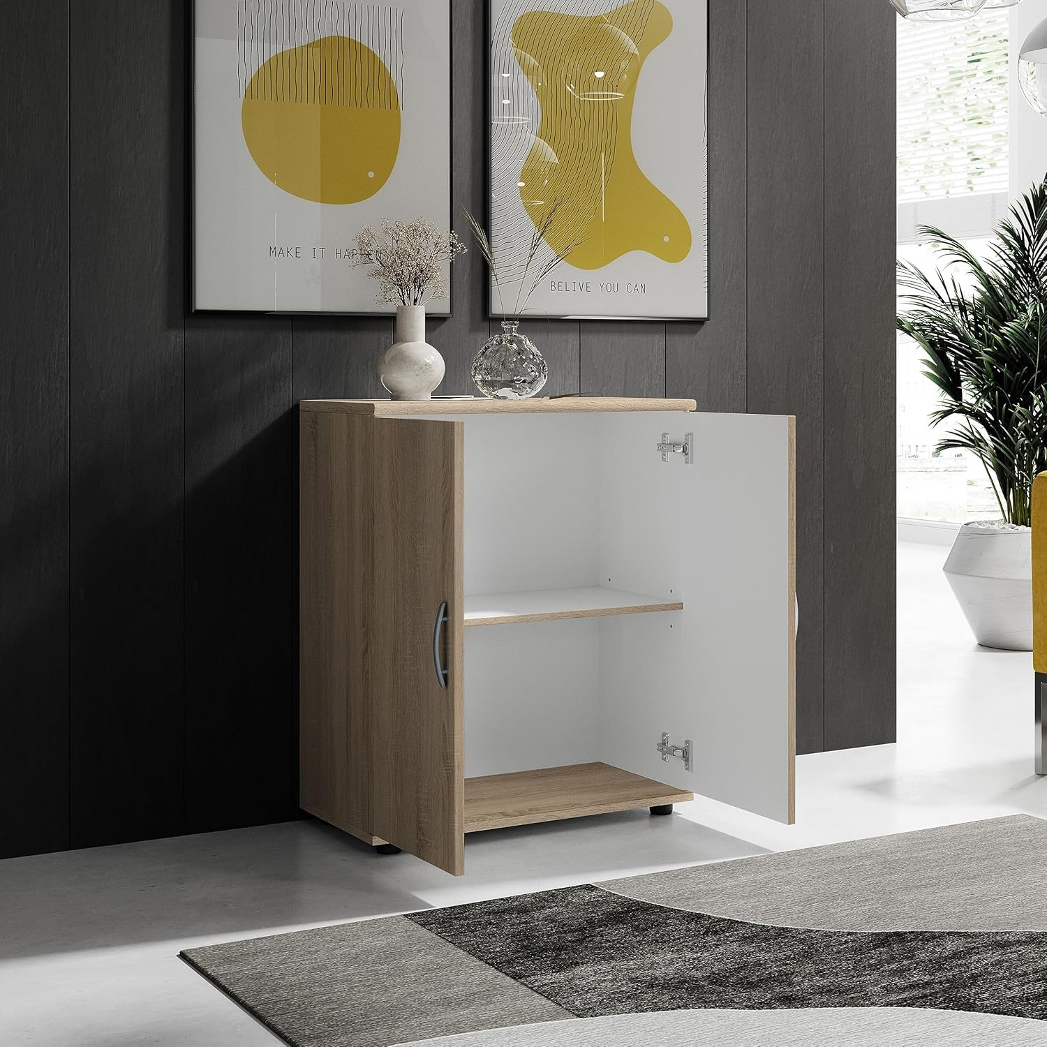 Mobile multiuso moderno | 2 ante e ripiano interno | Armadietto salvaspazio per Soggiorno, Sala da Pranzo, Corridoio e Ingresso | 60x30x70 cm (LxPxH) Rovere