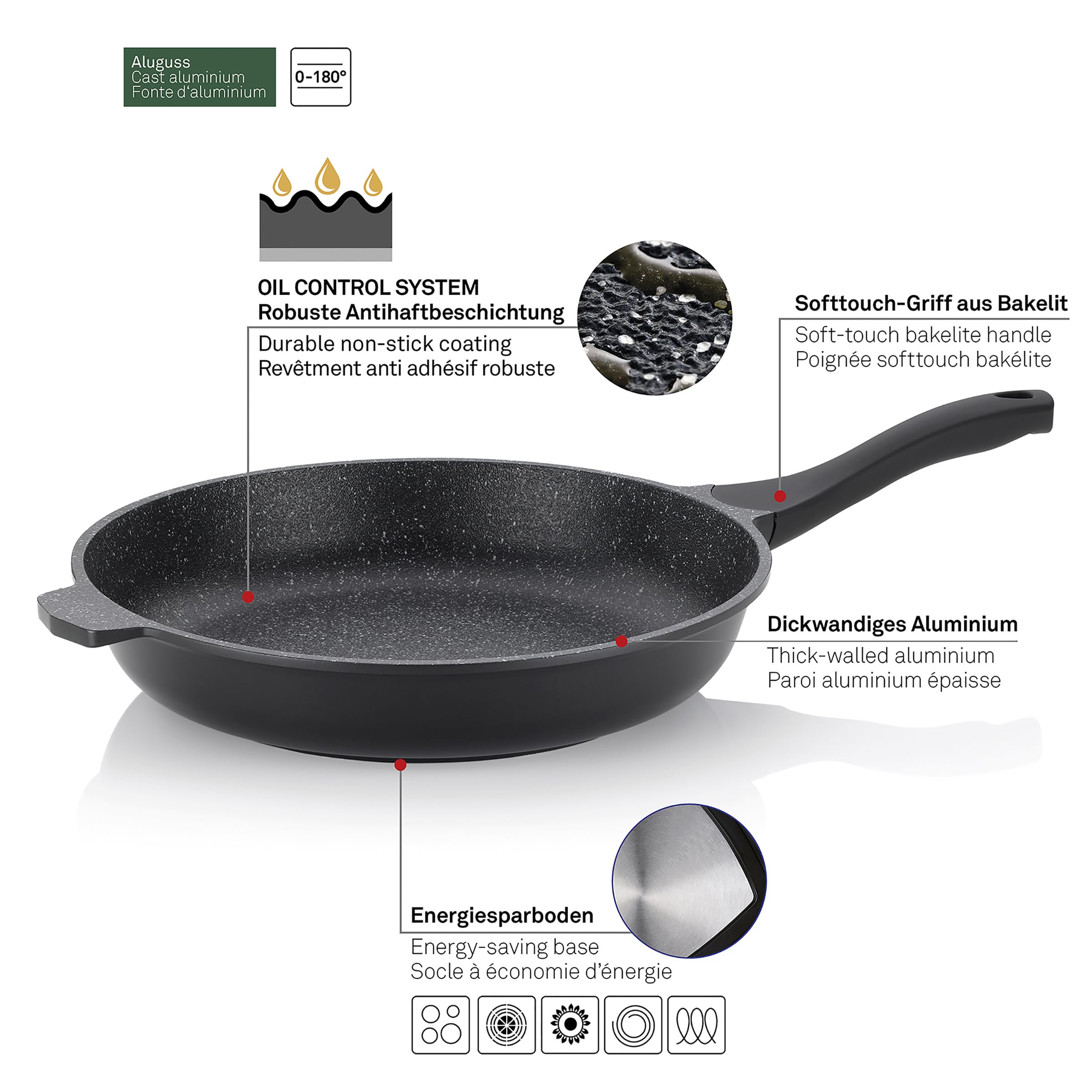Kela Padella Da Portata STELLA NOVA 32 Cm Con Coperchio, 5L, Antiaderente, Adatta A Induzione, Con Sistema Oil Control