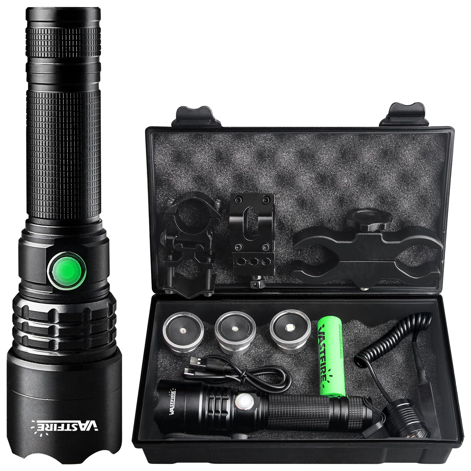 VASTFIRE Predator Light Red Green White LED Tactical Torch Zoom Focus Adjustable Torch for Hunting and Fishing Coyote Pig Varmint