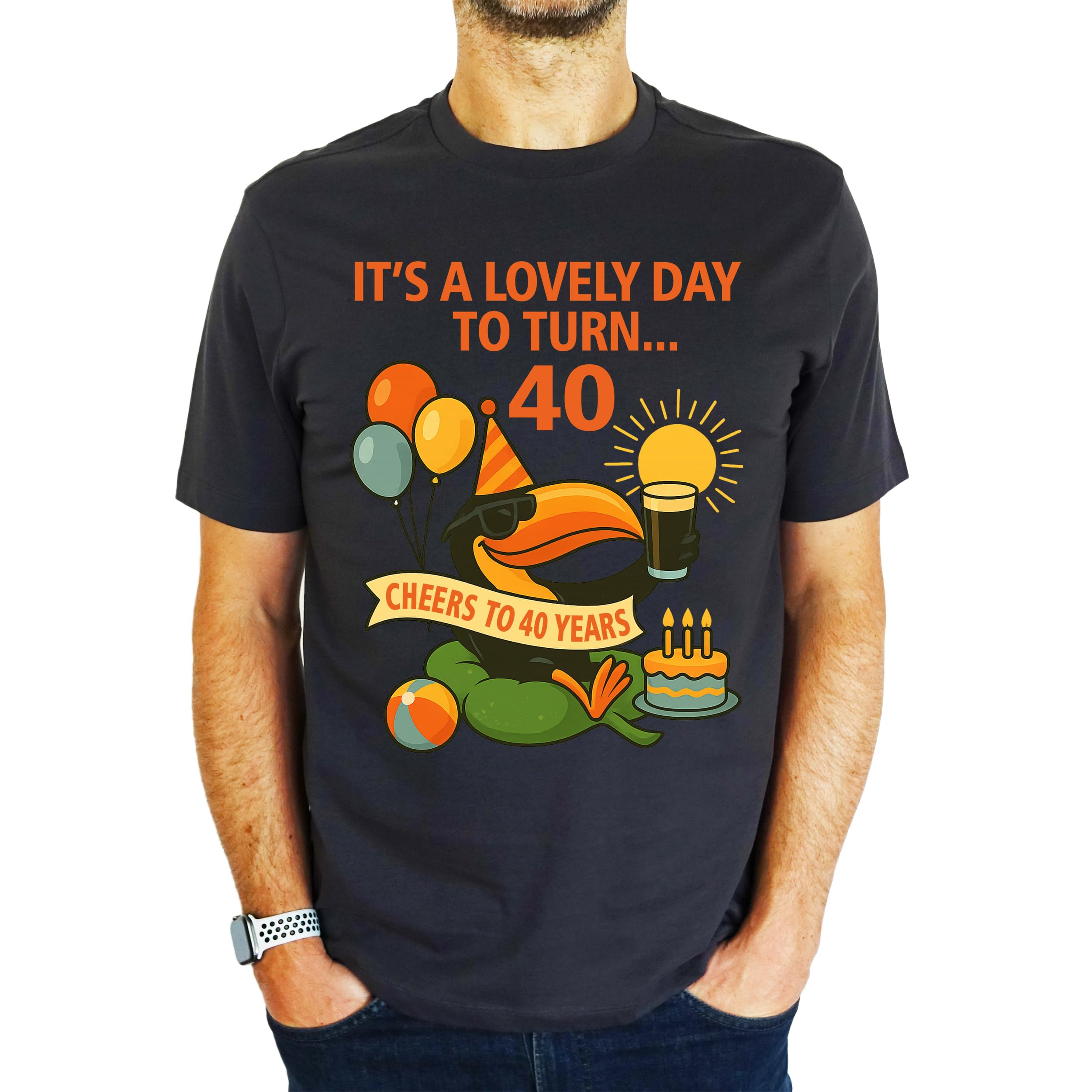 My Generation Gifts Men's Charcoal Grey It's A Lovely Day To Turn 40 Toucan - 40Th Birthday Gift | Present T-Shirt L